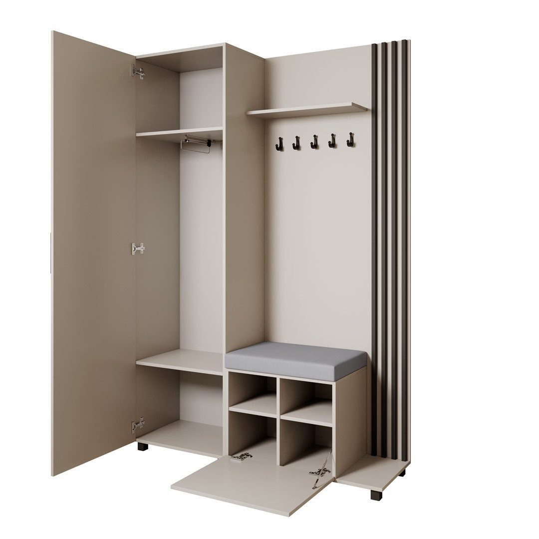 Beautysofa Garderoben-Set Livia – Design, Funktion und Ordnung in Perfektion, (Geräumiger Schuhschrank, mit praktischer Kleiderstange) – Bild 2 von 5