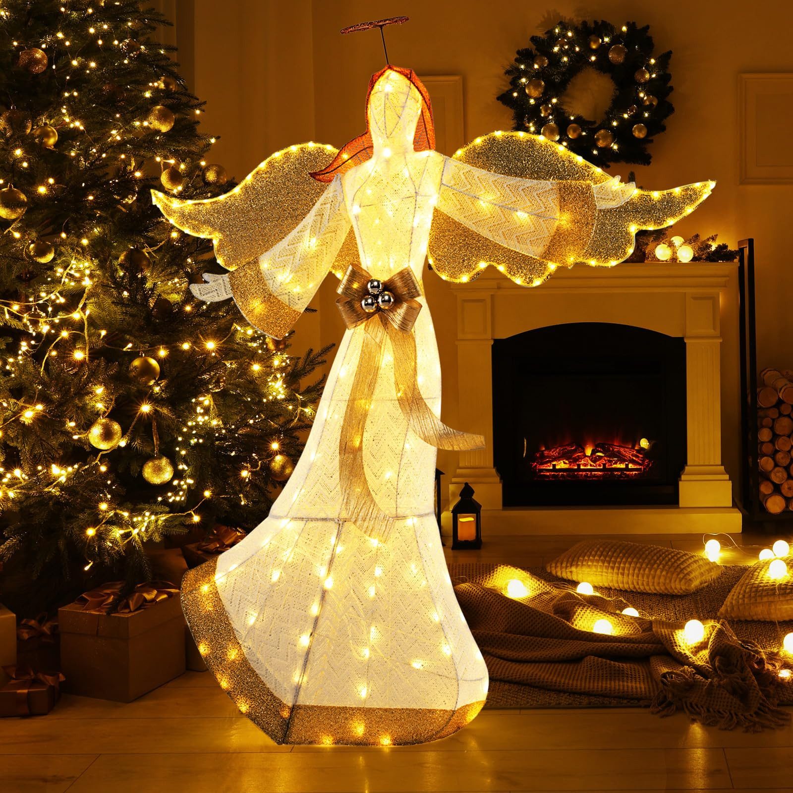 COSTWAY Weihnachtsfigur, mit 180 LED-Lichtern, 160cm hoch, Weihnachtsdeko