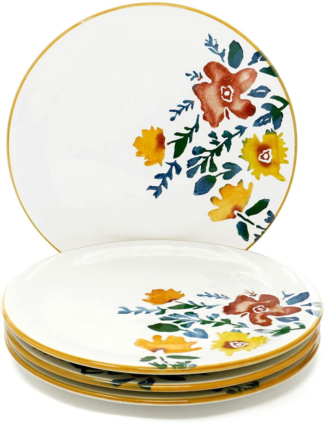 Lashuma Teller Blütenfest, (4 St), Keramikteller im Servierplatten Set rund, Speiseteller Ø 25 cm