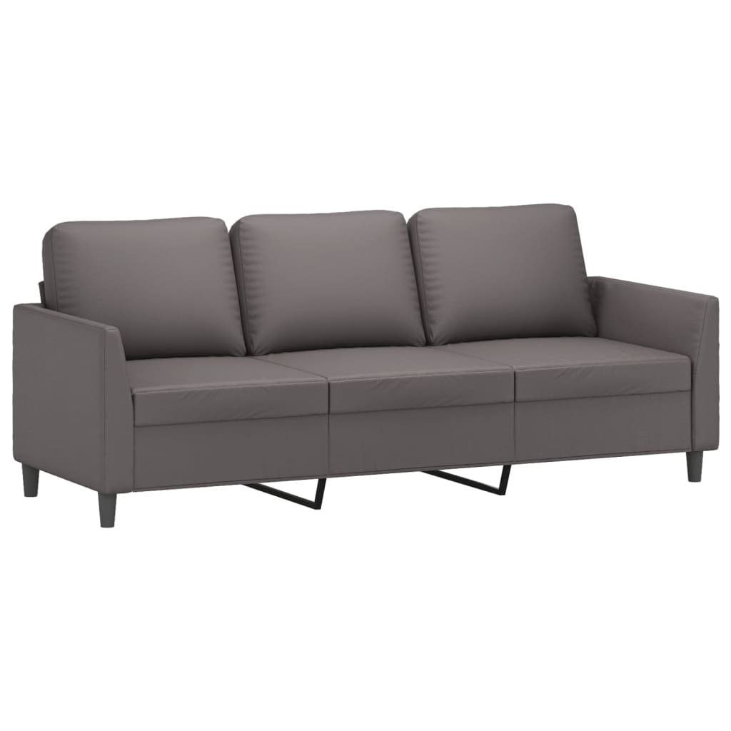 vidaXL Sofa 180 3-Sitzer-Sofa Grau mit Hocker Kunstleder cm