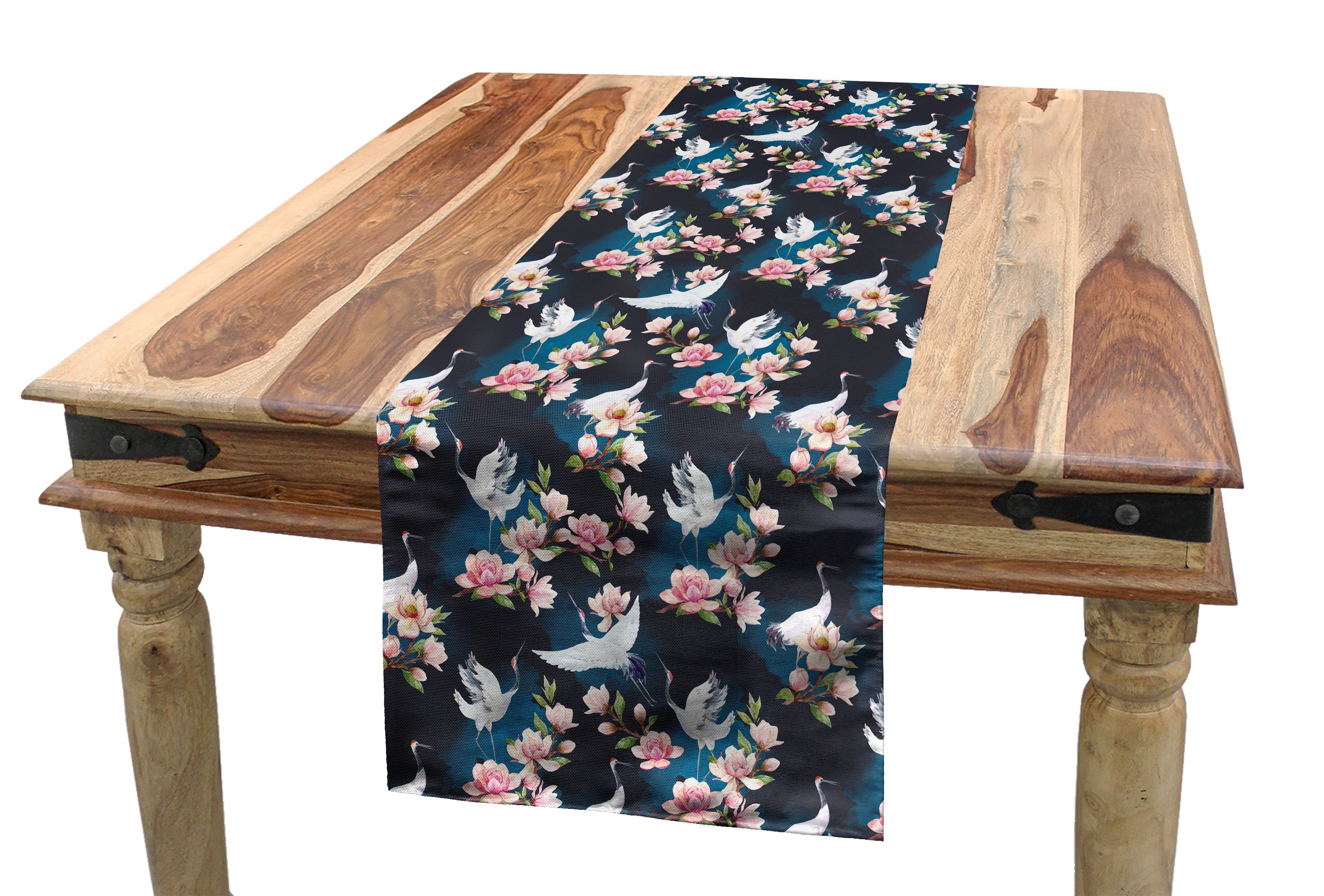 Abakuhaus Tischläufer Esszimmer Küche Rechteckiger Dekorativer Tischläufer, Vögel Kräne und Pinky Magnolia