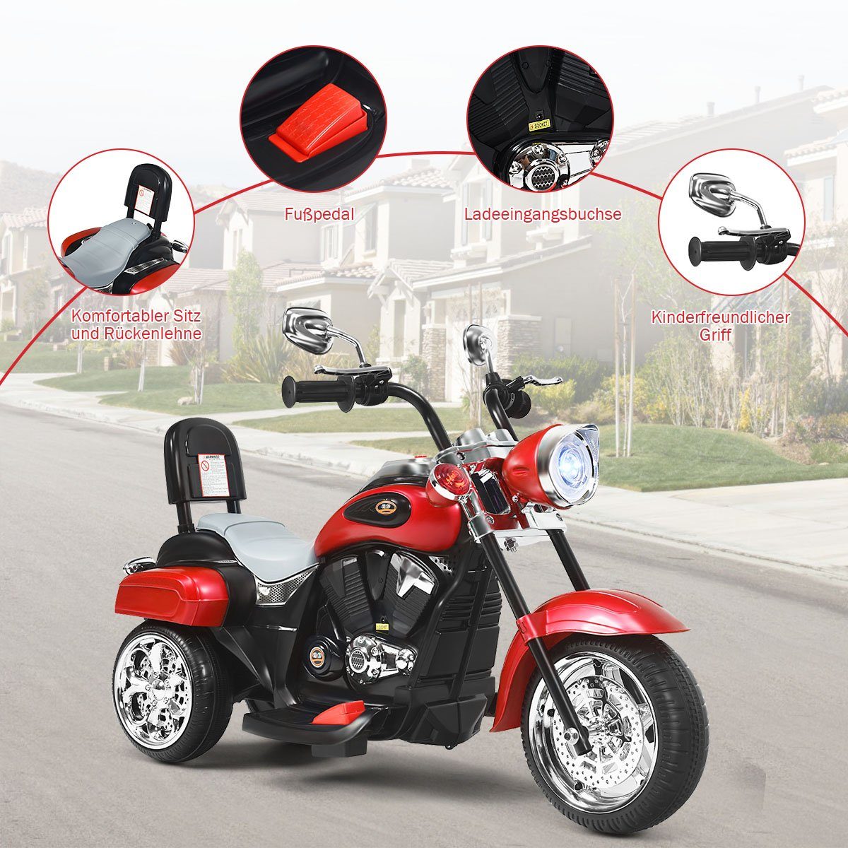 COSTWAY Elektro-Kindermotorrad, 6V mit Hupe & Vor-und Rückwärtsschalter