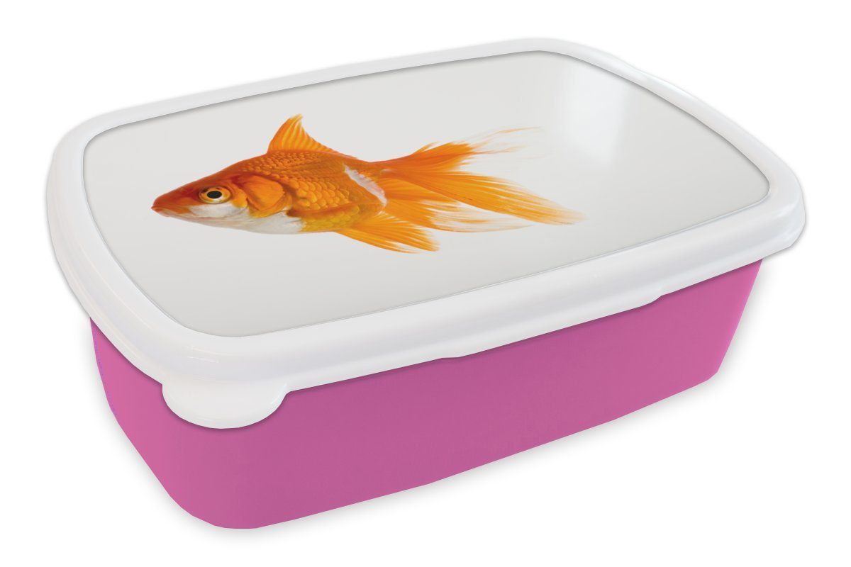 MuchoWow Lunchbox Goldfisch - Fisch - Weiß, Kunststoff, (2-tlg), Brotbox für Erwachsene, Brotdose Kinder, Snackbox, Mädchen, Kunststoff rosa