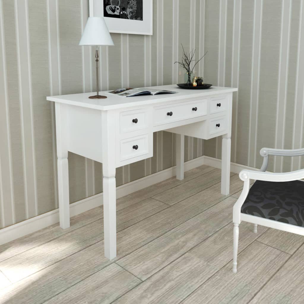 furnicato Schreibtisch 109,5 x 45 x 77,5 cm Weiß (1-St), Stauraum-Schreibtisch mit 5 Schubfäden für dein Schlafzimmer
