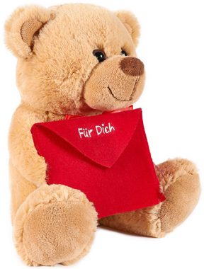 BRUBAKER Kuscheltier Teddybär mit Umschlag (1-St), kleiner Teddy Bär mit Brief, Stofftier Plüschtier mit Liebesbotschaft Briefumschlag