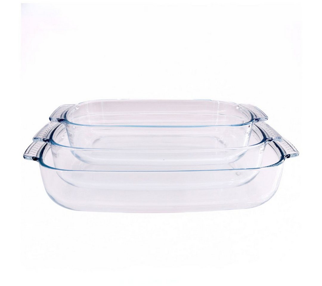 Lacers Auflaufform PurpleLine Auflaufform Glas 3er Set - Ofenfest & BPA-Frei, (3-St), leicht zu reinigen, Ofenfest, Mikrowellengeeignet & Spülmaschinenfest