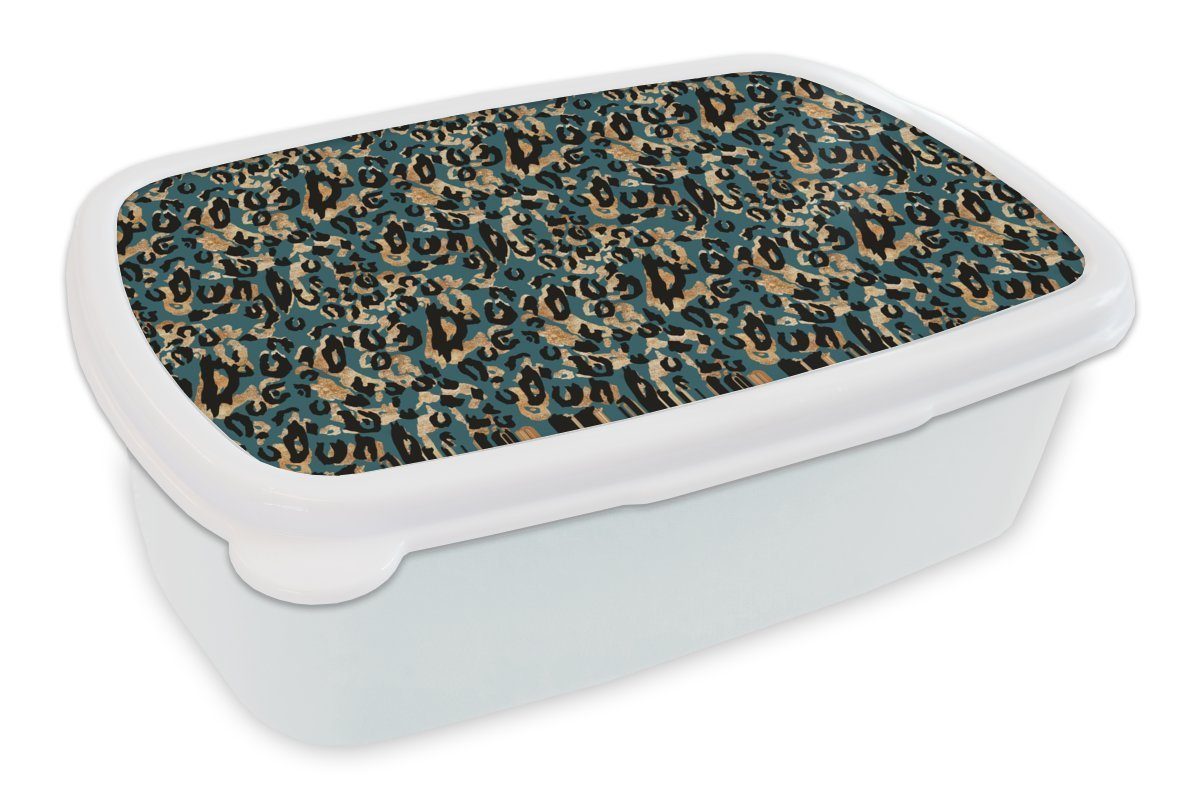 Brotdose, für Jungs Lunchbox Erwachsene, Kinder für und MuchoWow Brotbox - Luxus Mädchen - Panther Muster, und Kunststoff, (2-tlg), weiß