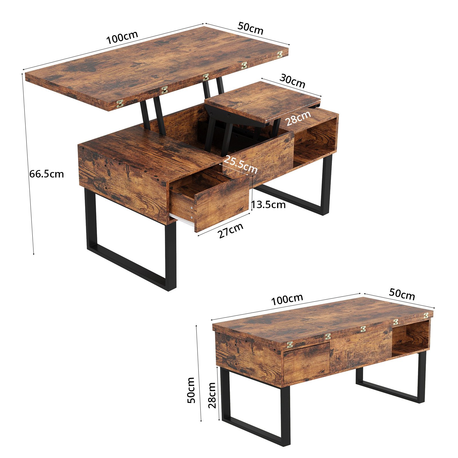 VOWNER Couchtisch 3-in-1-Multifunktions-Wohnzimmertisch, Höhenverstellbar, günstig online kaufen