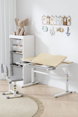HOKO Kindertisch mit Schreibtischaufsatz mit Buchstütze (Manuell höhenverstellbar mit Verstellbarer Tischplatte und Butler mit Buch-Halterung, 1-St)