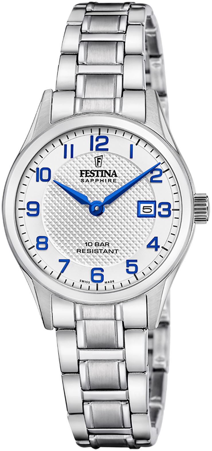 Festina Quarzuhr F20068/1, Armbanduhr, Damenuhr, Swiss Made, Edelstahlarmband, analog, Datum