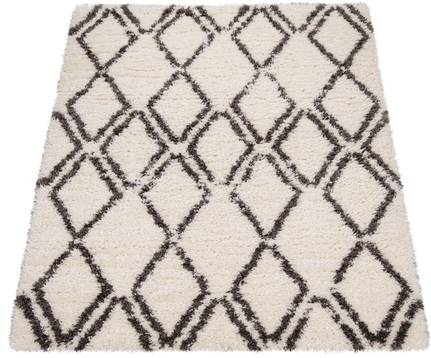 Paco Home Hochflor-Teppich Maghreb 77, rechteckig, Höhe: 44 mm, modernes Rauten Design, weich und flauschig