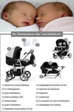 Elcar Zwillings-Kombikinderwagen Duo 4 in 1 inkl. Sportsitze und Autositze in 20 Farben