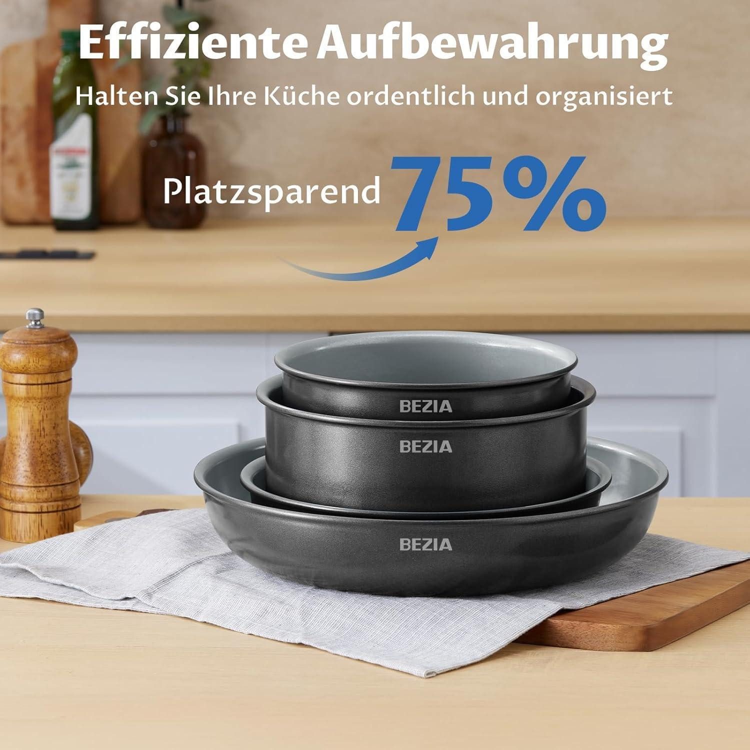 LuxusKollektion Pfannen-Set Pfannenset abnehmbaren Griffen, Keramikbeschichtung, Induktion