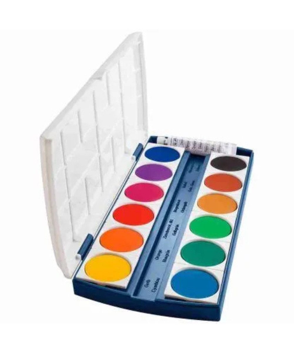 Herlitz Malpalette herlitz ST12 Wasserfarbkasten 12 Farben, Mischfächer im Deckel und Deckweiß