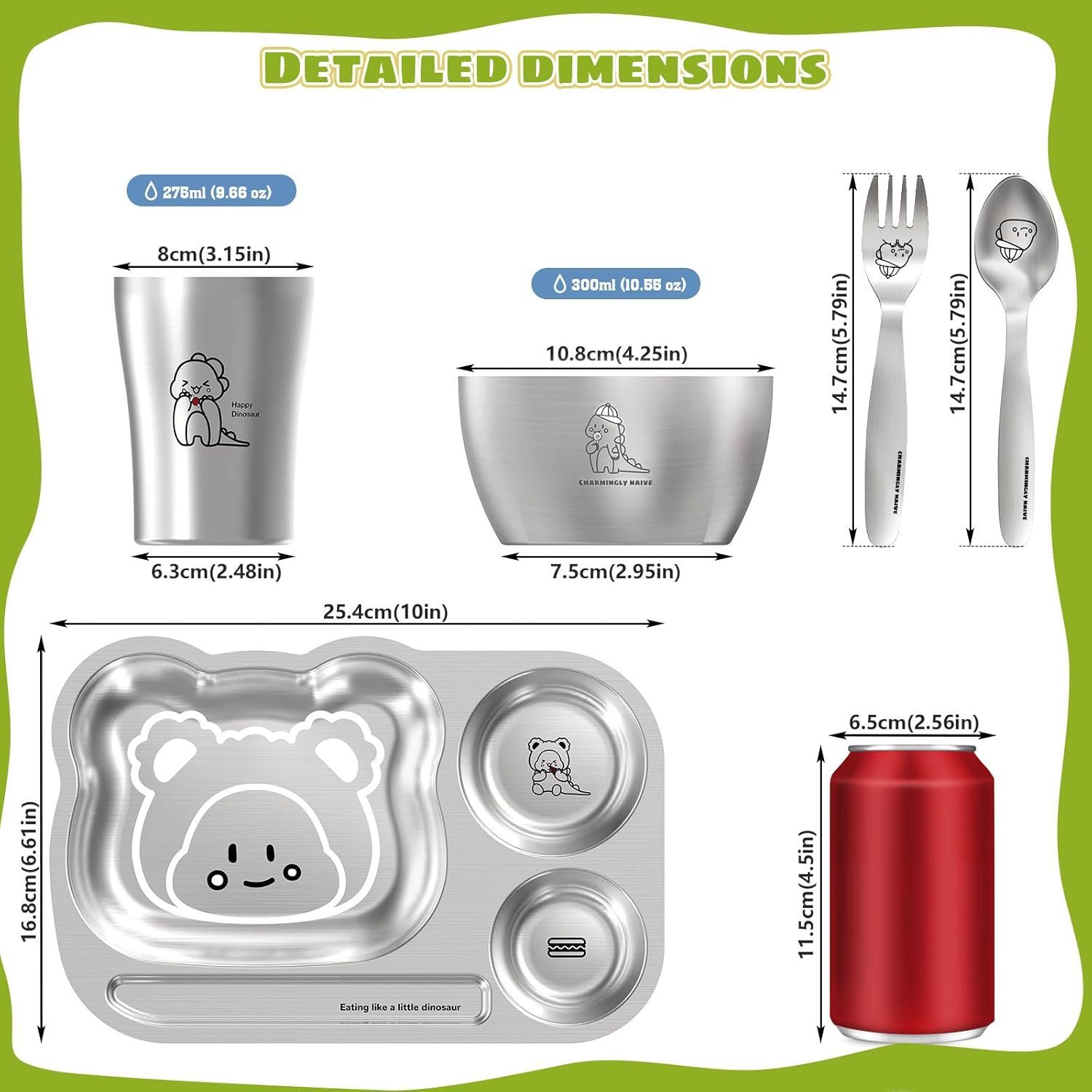 FELIXLEO Kindergeschirr-Set Edelstahl Baby Geschirrset 5 teiliges Kindergeschirr