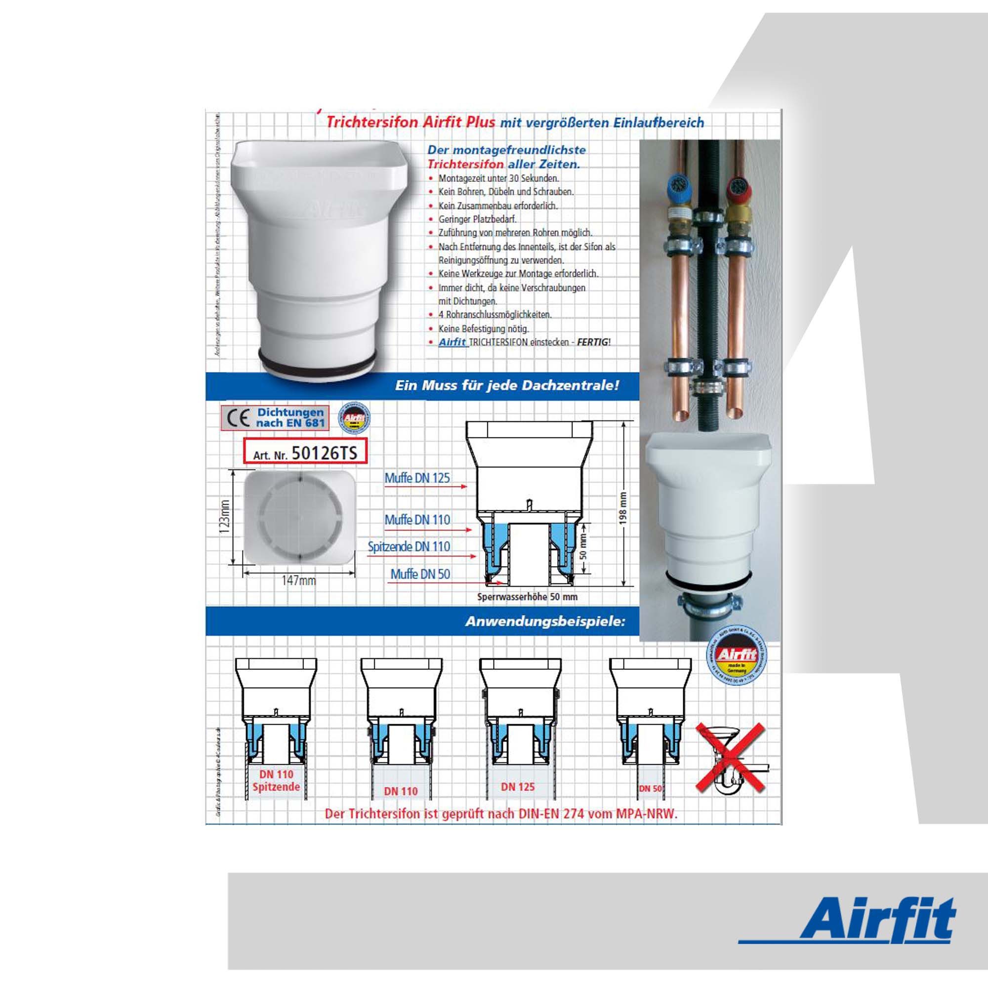 Airfit GmbH & Co. KG Ablaufrohr Trichtersiphon Plus DN 50/100/110/125 - KS-weiß - 50126TS