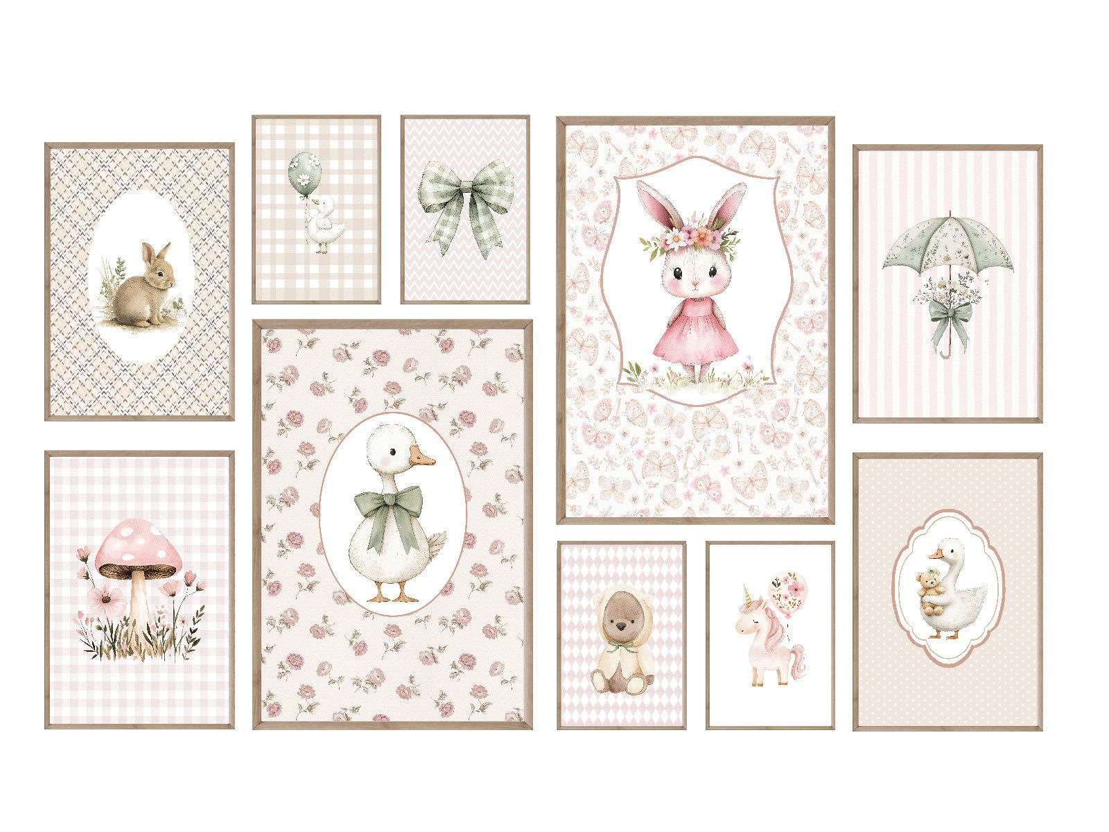 homestyle-accessoires Poster Kinderzimmer Bilderwand 10erSet Bilderset Baby VINTAGE PRINTS, (10 St), - Ohne Bilderrahmen - Sorgfältige & sichere Verpackung