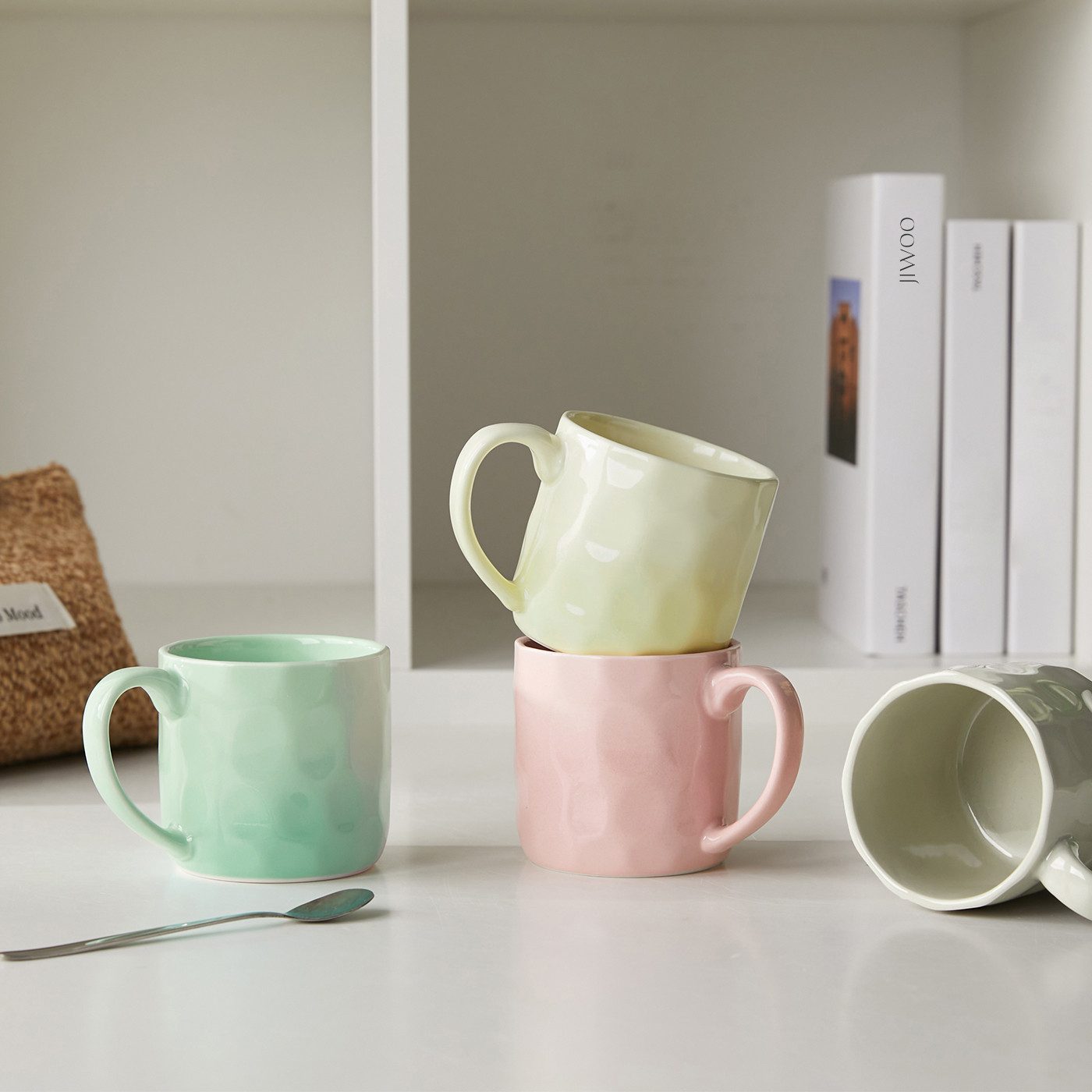 JIWOO Tasse 4er,380ml,Skandinavische Keramiktassen-Set,Kaffeebecher,Teebecher, 4-tlg., Keramik, Keramiktassen Handgefertigt Kafeeservice Mikrowellen spülmaschinenfest