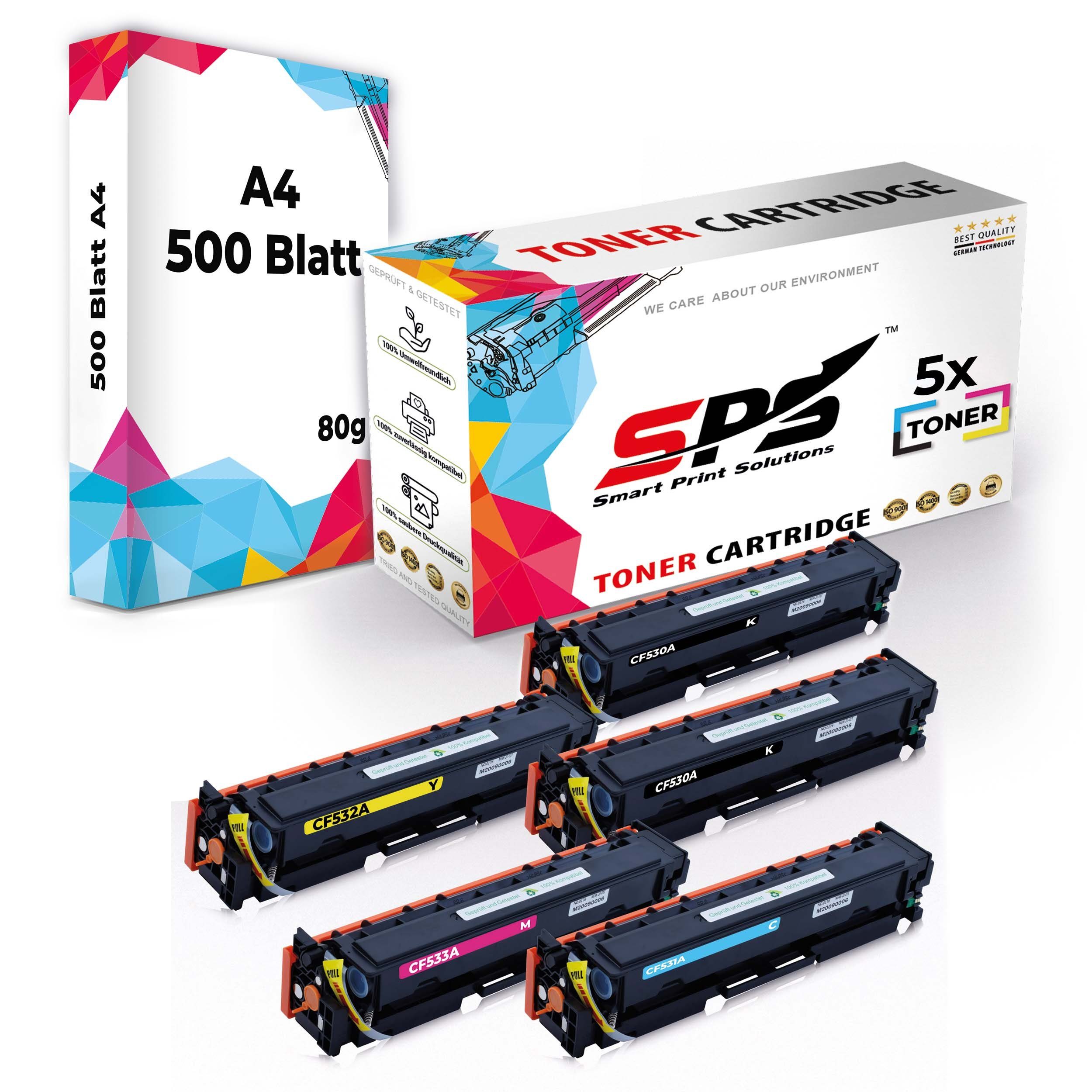 SPS Tonerkartusche Kompatibel für HP Color Laserjet Pro MFP M180N, (5er Pack + A4 Papier, 5x Toner (2x Schwarz, 1x Cyan, 1x Magenta, 1x Gelb), 1x DIN A4 Druckerpapier 500 Blatt)