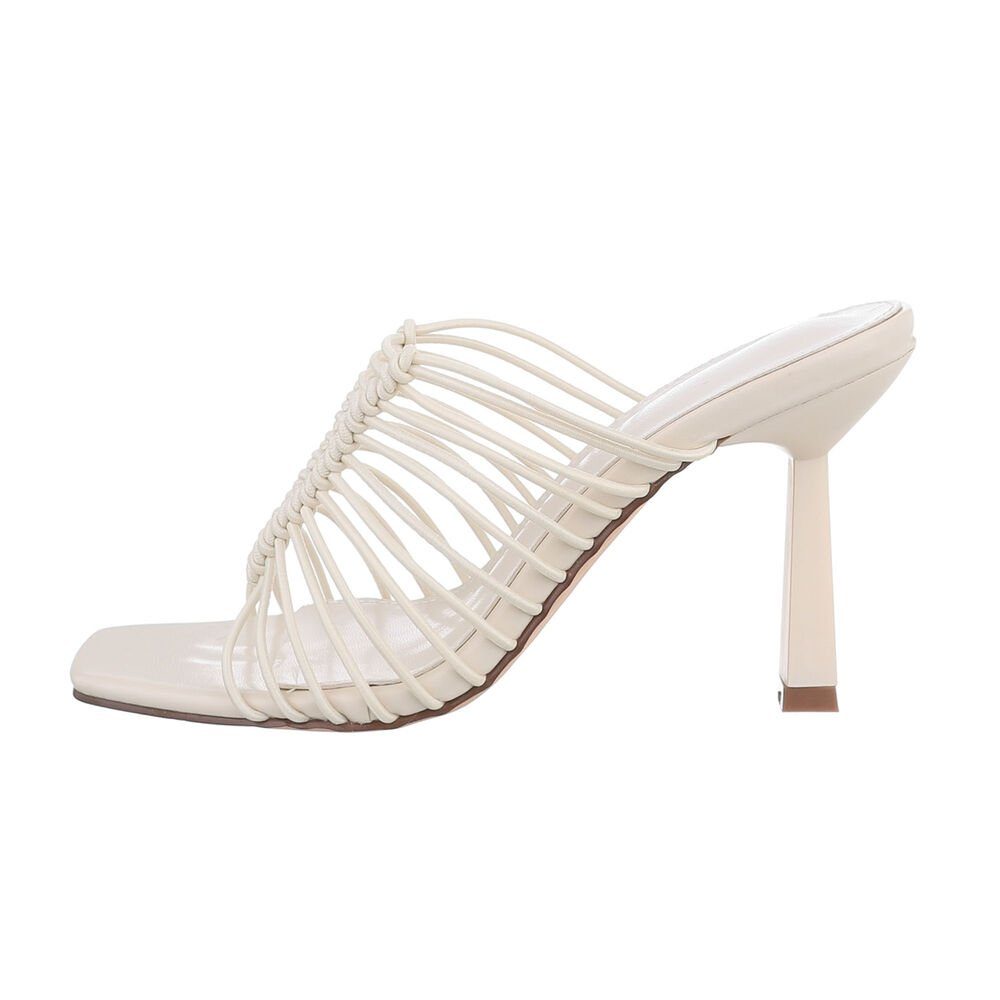 Ital-Design Damen Mules Freizeit Pantolette Pfennig-/Stilettoabsatz Сандалии & Sandaletten in Creme