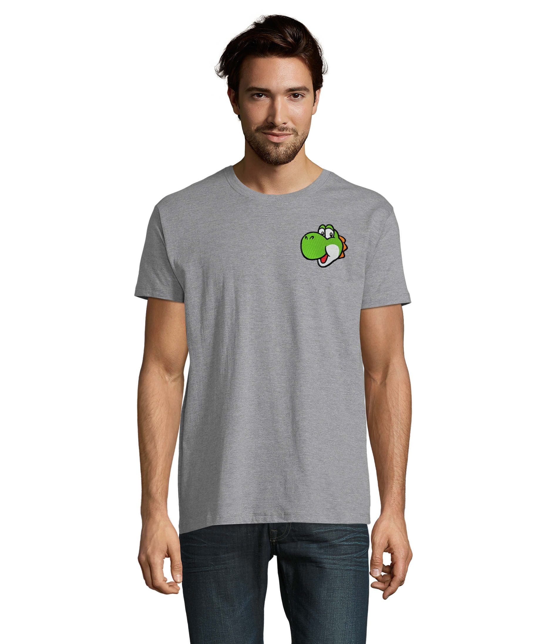 T-Shirt YoshiFacePatch Herren Gamer Shirt Rundhals Retro Freizeit Tee