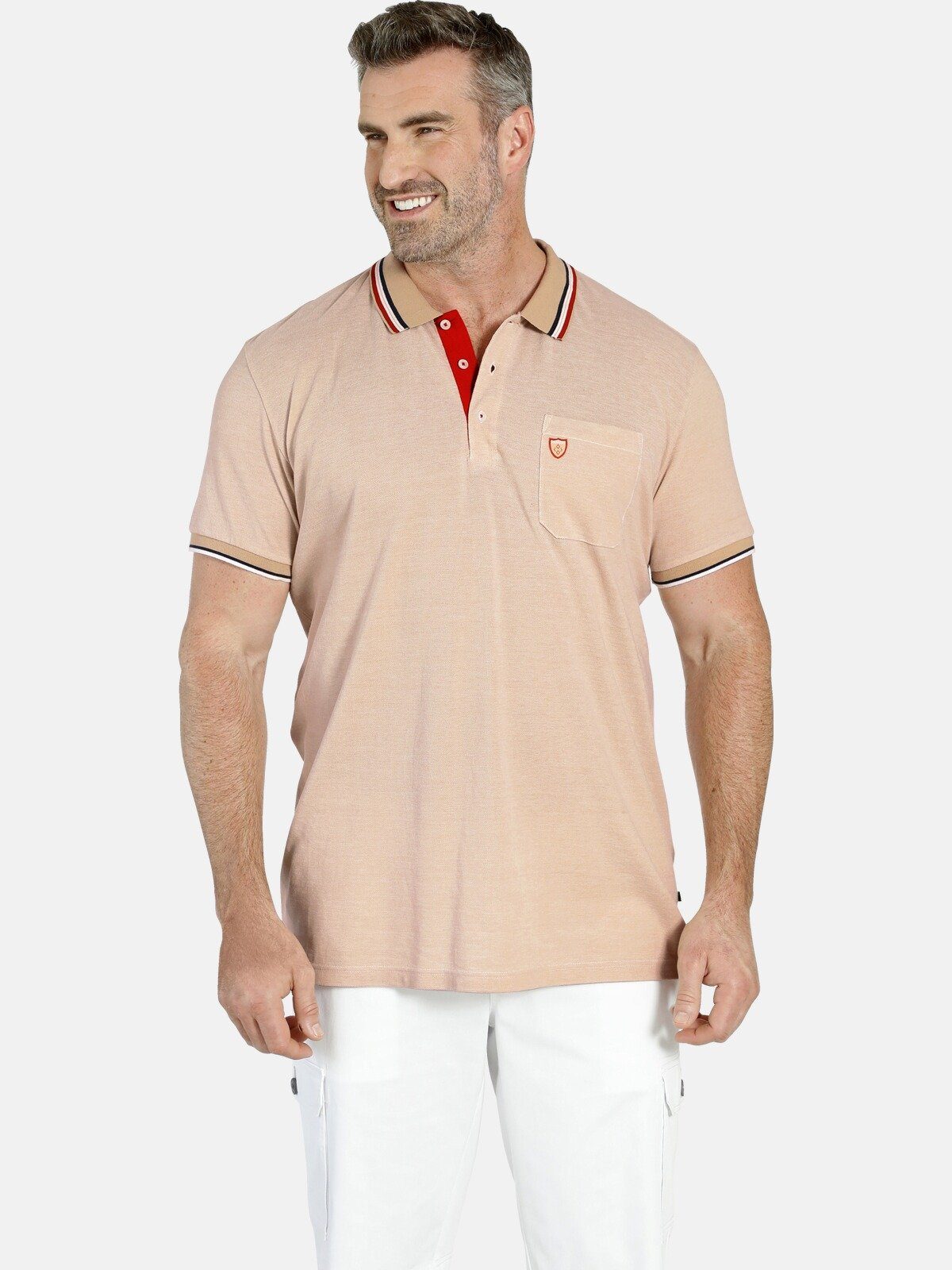 Charles Colby Poloshirt EARL IVOR zweifarbiges Pikee-Poloshirt beige