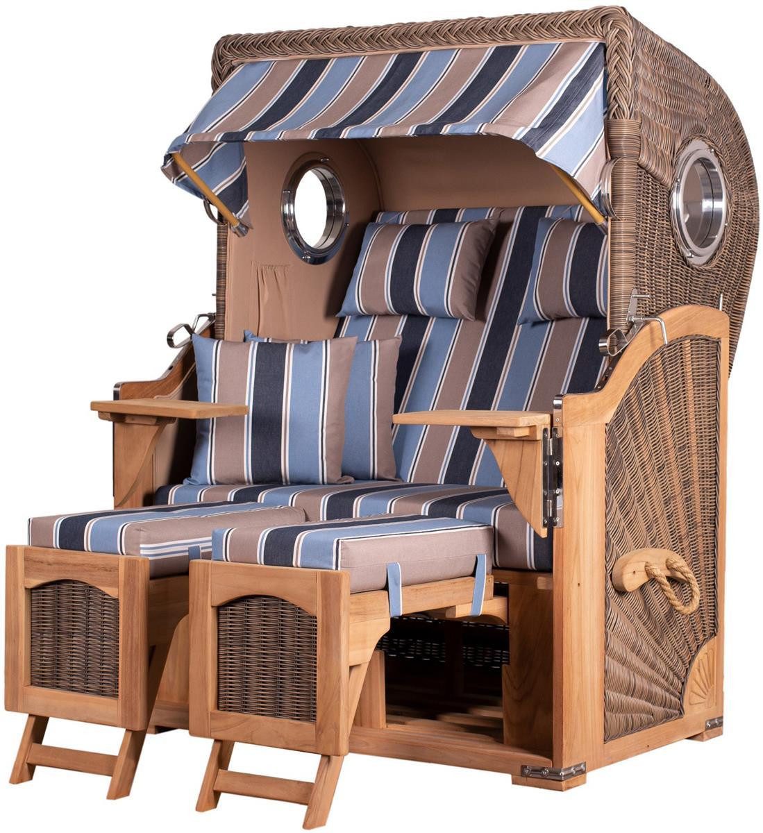 bene living Strandkorb Ammersee 2-Sitzer Teak - PE grau - Modell 580, BxTxH: 125x80x165 cm, Volllieger ca. 175 Grad, Ostsee-Strandkorb, inkl. Liftersystem und Bullaugen. € 2.119,00