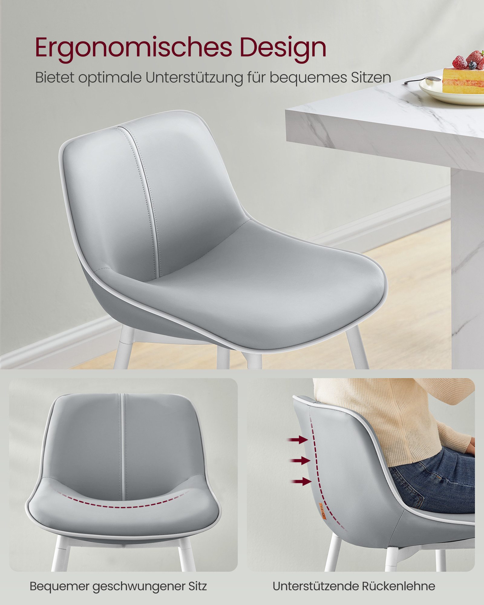 VASAGLE Barhocker (Set, 2 St), ergonomische Rückenlehne, Kunstleder