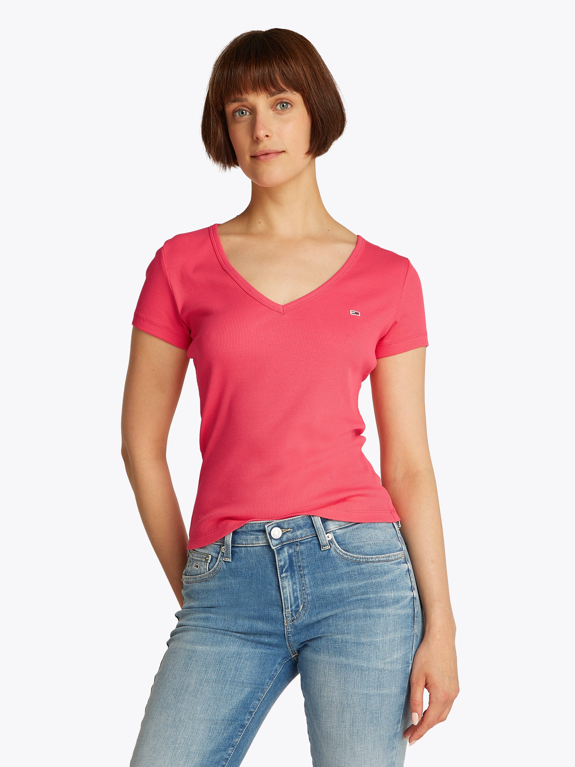 Tommy Jeans Kurzarmshirt TJW SLIM ESSENTIAL RIB V SS mit gerippter Struktur günstig online kaufen
