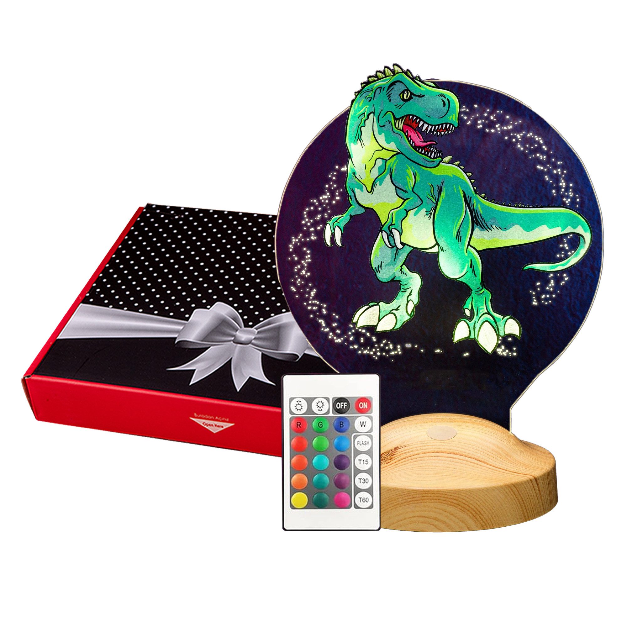 Geschenkelampe LED Nachttischlampe T-REX Dinosaurier Lampe mit UV-Druck 3D günstig online kaufen