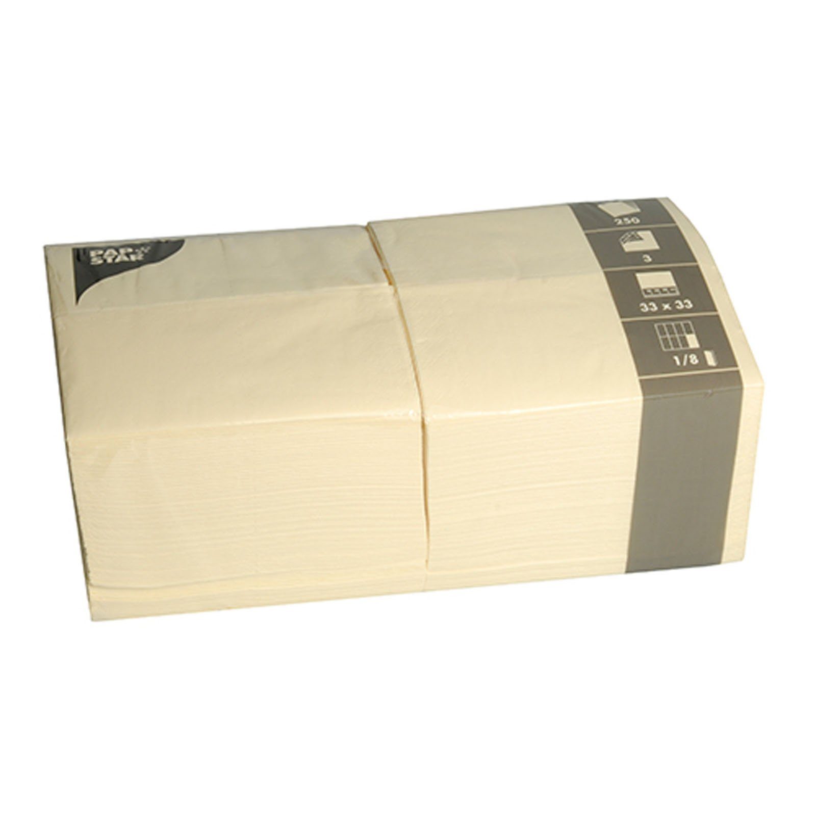PAPSTAR Papierserviette 1000 Stück Servietten, creme 3-lagig 1/8-Falz 33 x 33 cm