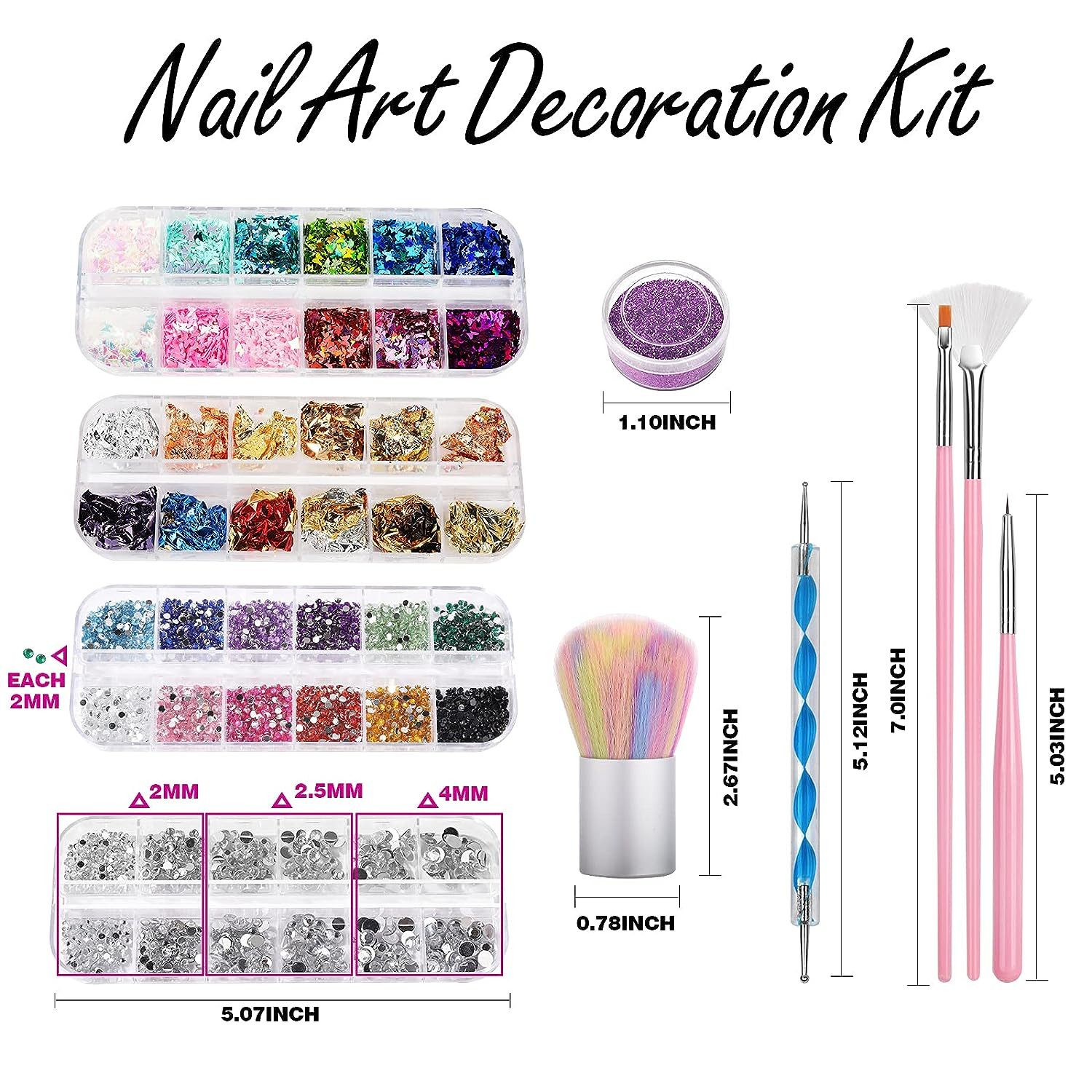 Refined Living Nageldesign Zubehör Nageldesign Zubehör Nail Art Dekoration Zubehör Set,Nagelpinsel Set, 38-tlg. Nagelpinsel Set,Maniküre-Werkzeuge, Nail Art Dekorationen & Nagelpinsel Set, Nail Art Pinsel, Dotted Pen, 12 Farben Glitzer für Nägel, Schmetterling & Herzenform Nagel Pailletten, Strasssteine Nägel, Blattgold für Nagelkunst, Pinsel Für Gelnägel, professionelle Studio- Qualitat