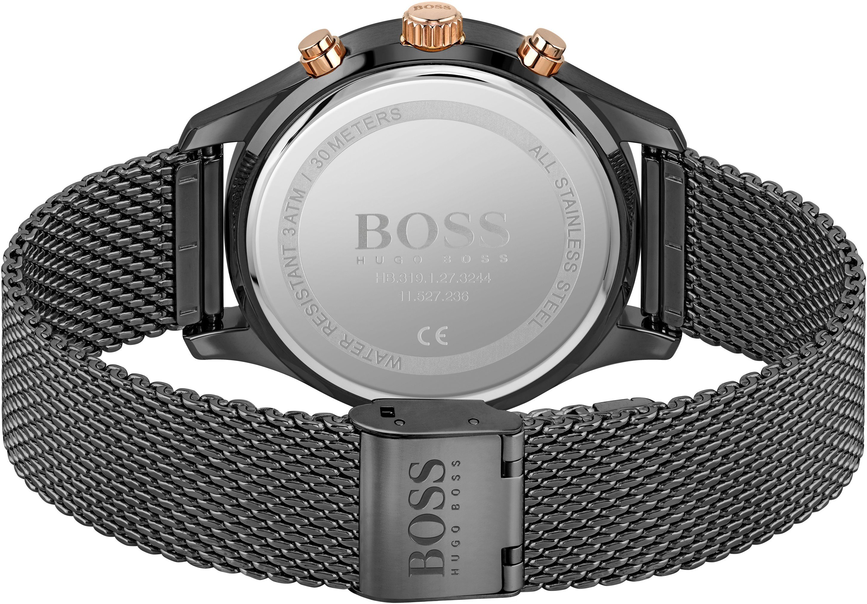 BOSS Chronograph ASSOCIATE 1513811, Quarzuhr, Herrenuhr, Armbanduhr, Stoppfunktion, Edelstahlarmband