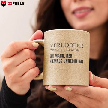 22Feels Tasse Verlobter Geschenk Männer Verlobung Bekannt Geben Ihn Spruch Heiraten, Keramik, Glitzertasse, Made in Germany