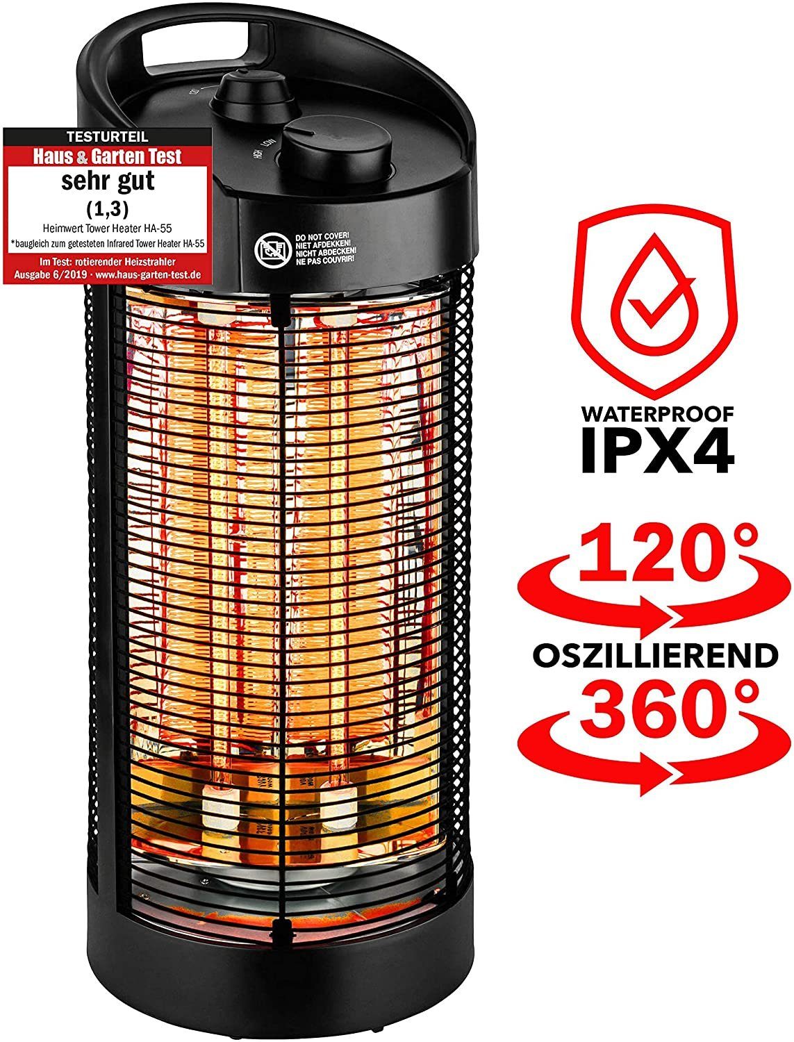 HEIMWERT Infrarotstrahler Heizstrahler Infrarotheizung 1200 Watt 360 Grad günstig online kaufen