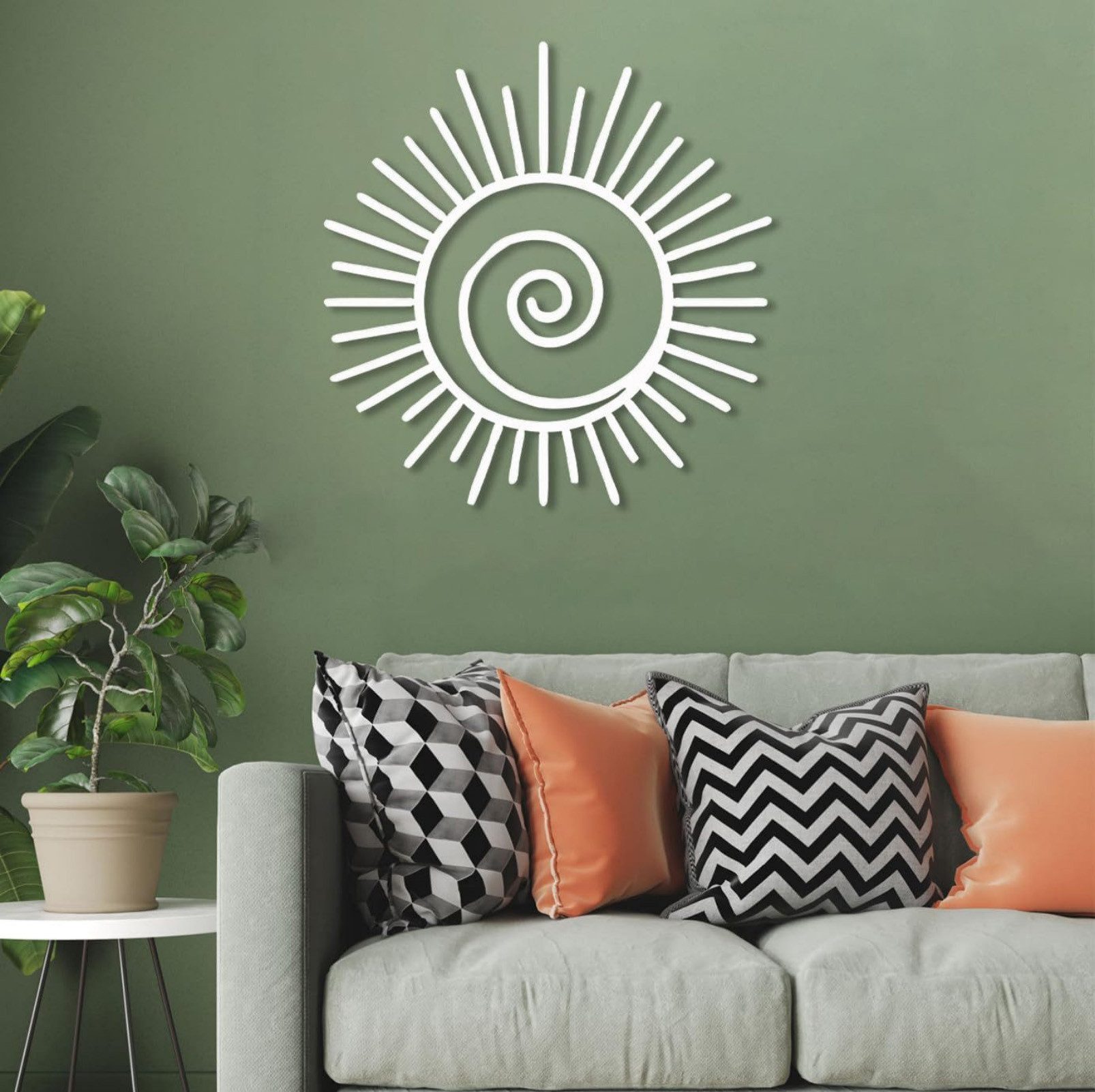 Jumpeak Wanddekoobjekt Sonne und Möwe Metall Kunst Wanddekor, Abstrakter Sonnenaufgang, Sonne, Metall,4 Farben,2 Modelle,Wanddekoration wohnzimmer,Linien