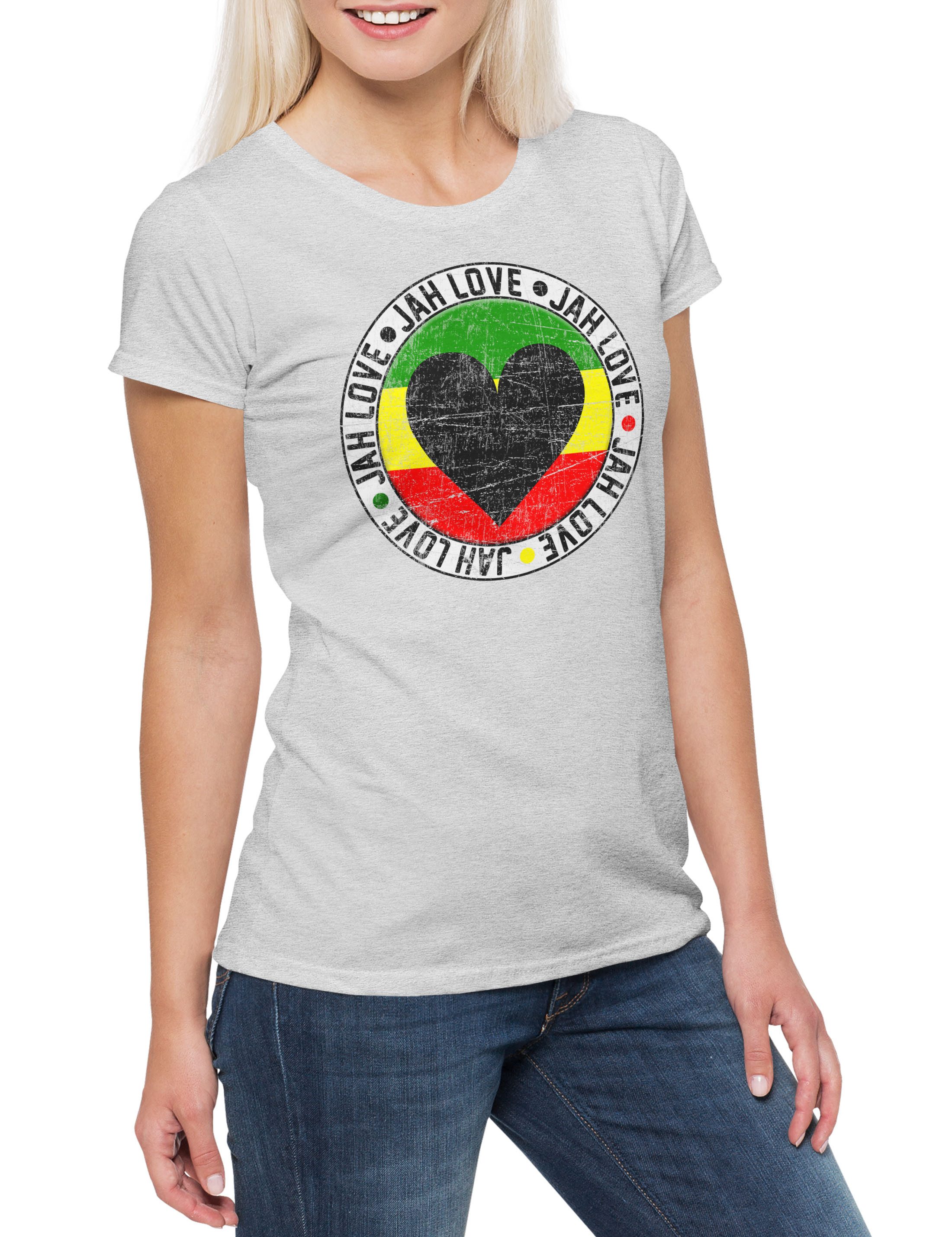 Print-Shirt Jah Love Damen T-Shirt Reggae Music Jah Babylon Musikfari Bob