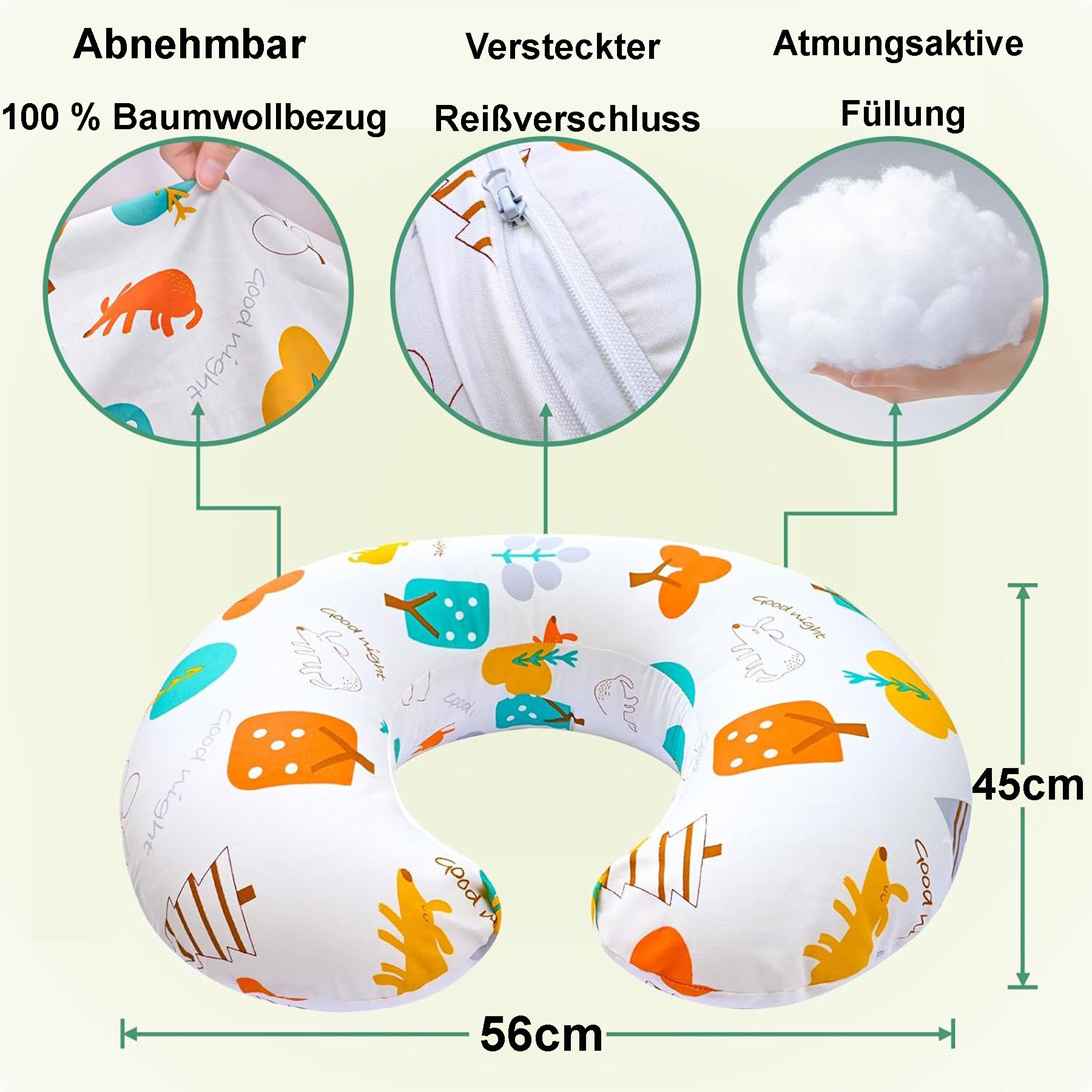 Keyura Stillkissen Stillkissen Premium Mum's Nursing Pillow Vielseitig einsetzbar, Hergestellt aus 100 % Bio-Baumwolle, ohne reizende Zusatzstoffe, Versteckter Reißverschluss,Entfernen des Kissens,(0+ Monate) Stillen, (3+ Monate) Unterstützung, (6+ Monate) Bauchlage, (9+ Monate) Sitzen