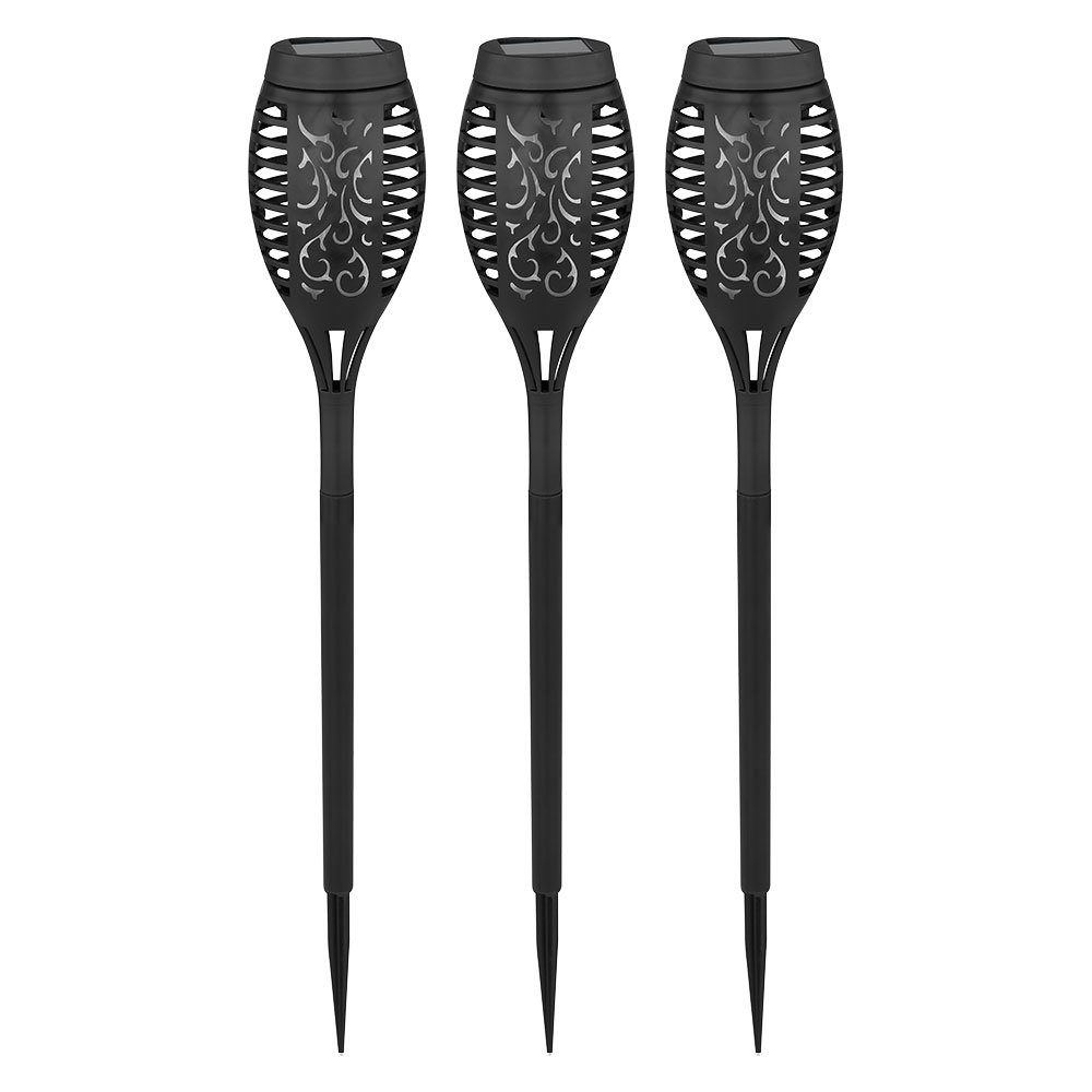 GLOBO LIGHTING LED Solarleuchte, LED-Leuchtmittel fest verbaut, Warmweiß, 3er Set LED Solar Außen Steck Lampen Feuereffekt Dekor Stanzung Garten