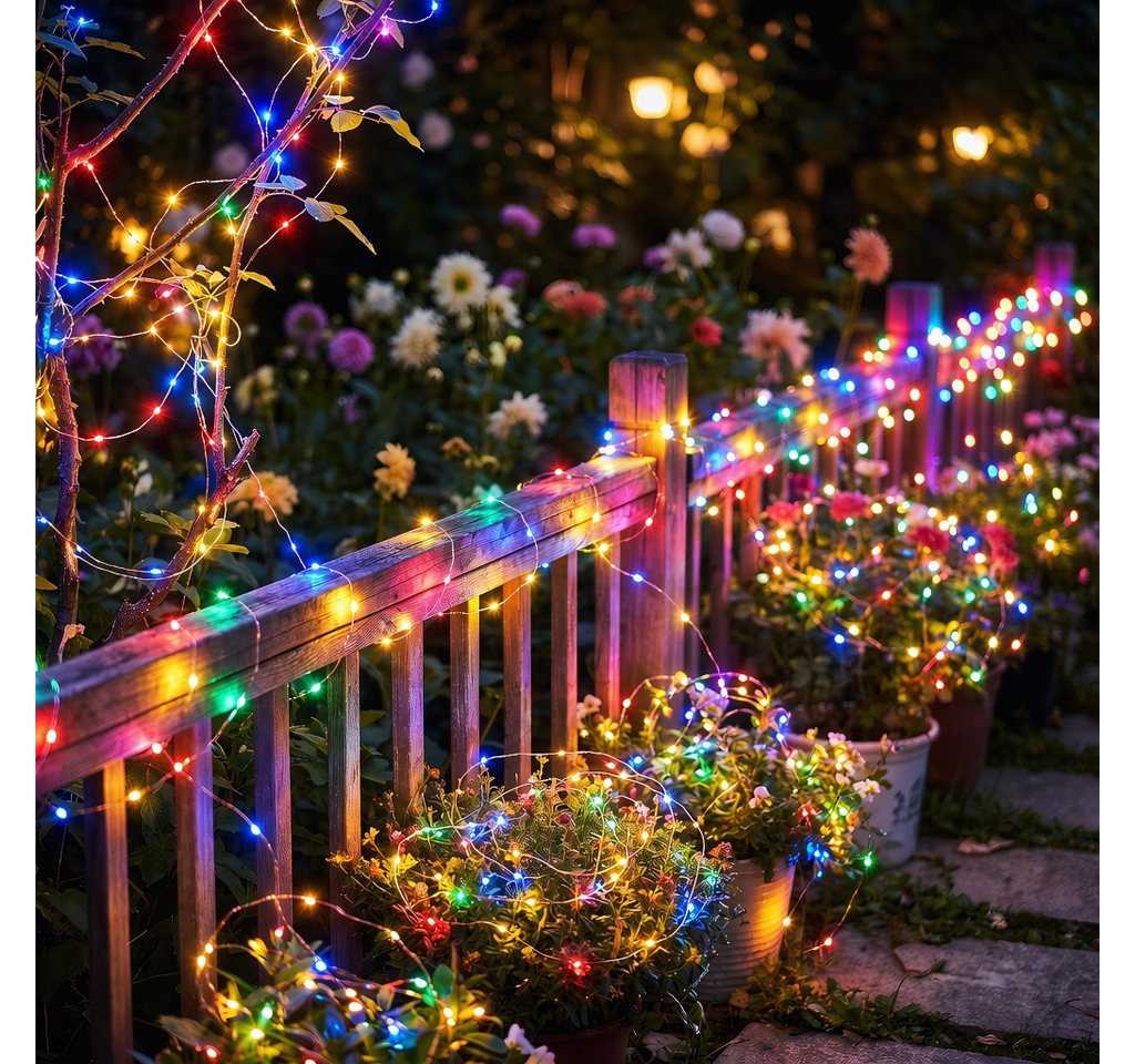 FIVMEN LED-Lichterkette LED-Lichterkette aus Kupferdraht 8 Modi mit Fernbedienung, Timer, dimmbar, Wasserdicht für Weihnachtsdeko, Innen, Außen, Deko DIY
