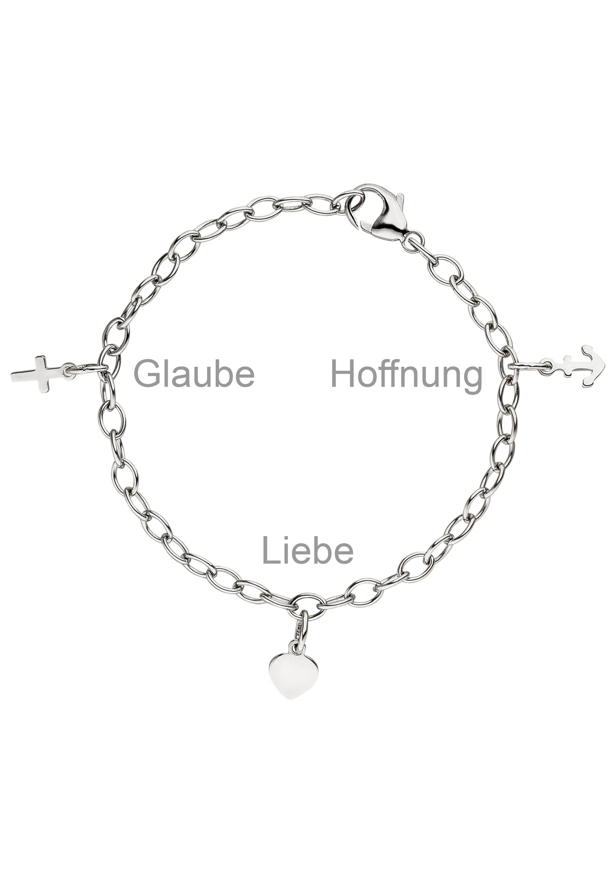 JOBO Armband Kinderarmband Glaube Liebe Hoffnung, 925 Silber rhodiniert 16 cm