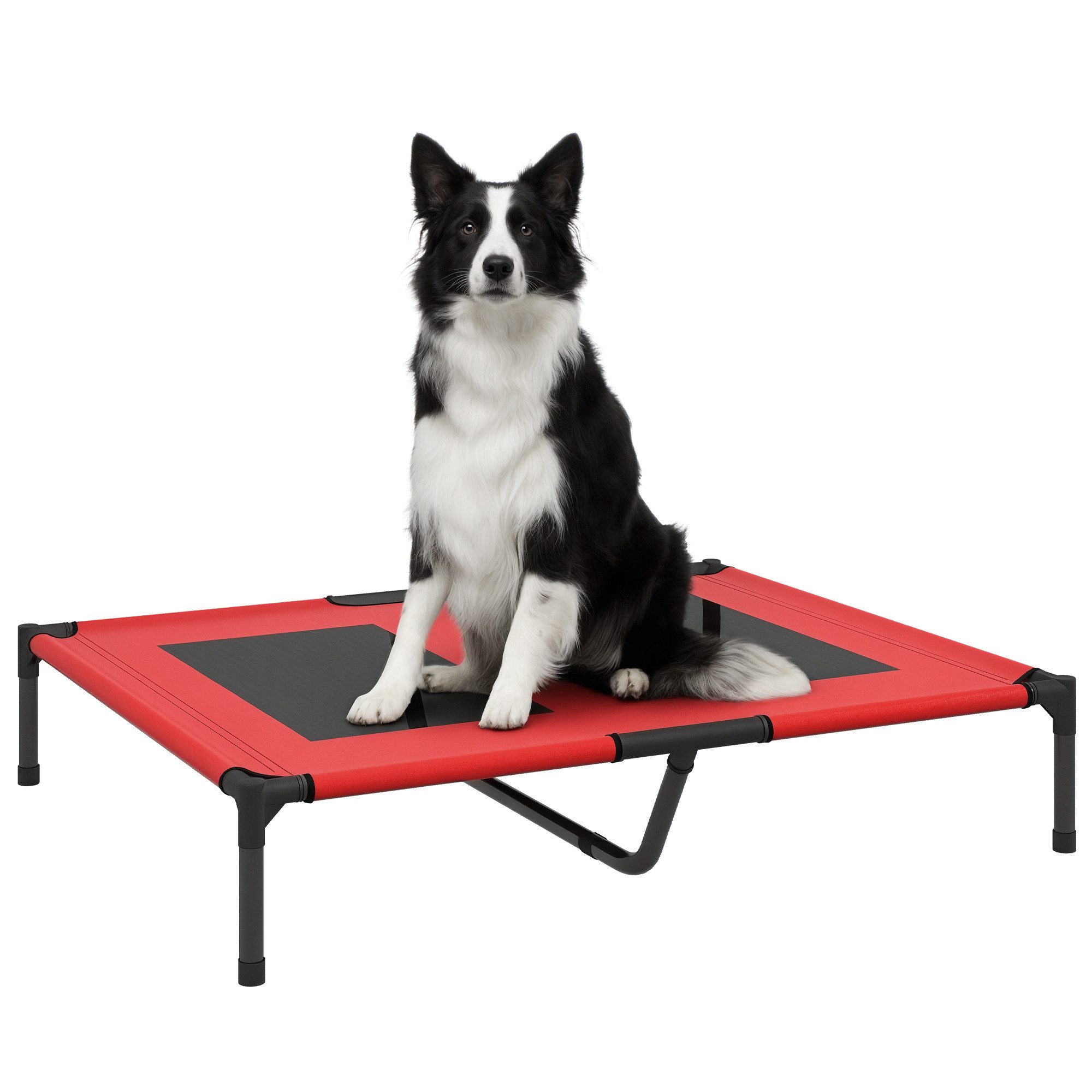 PawHut Tierbett Hundeliege outdoor Schlafplatz Hundebett 92 x 76 x 18 cm, Texteline-Netz, für große Hunde, Camping, Oxford, Rot