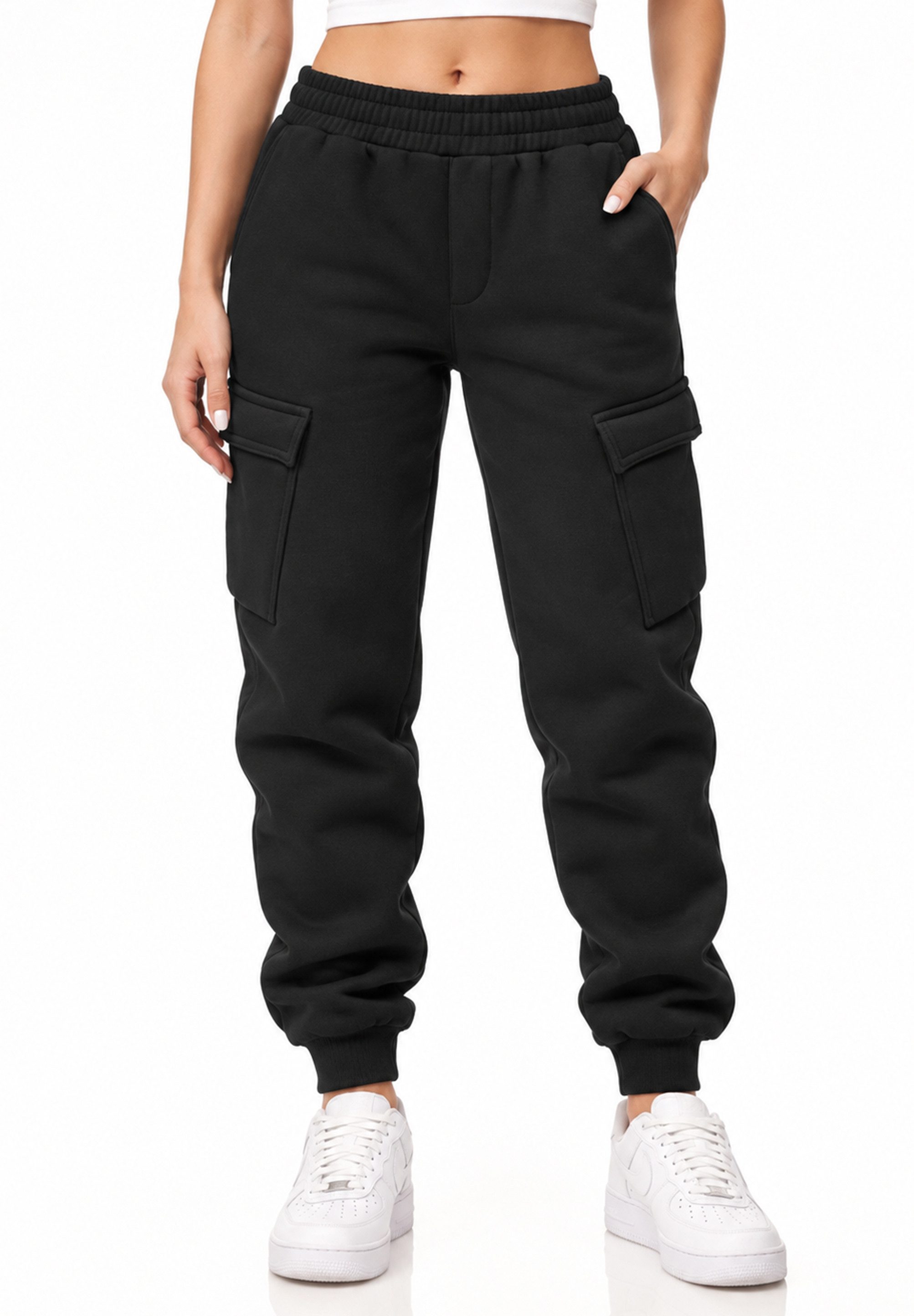 DAILY COTTON Jogginghose als Cargohose - Lange Trainingshose Sweatpants Herren Freizeithose mit Bündchen aus Baumwolle im Regular-Fit