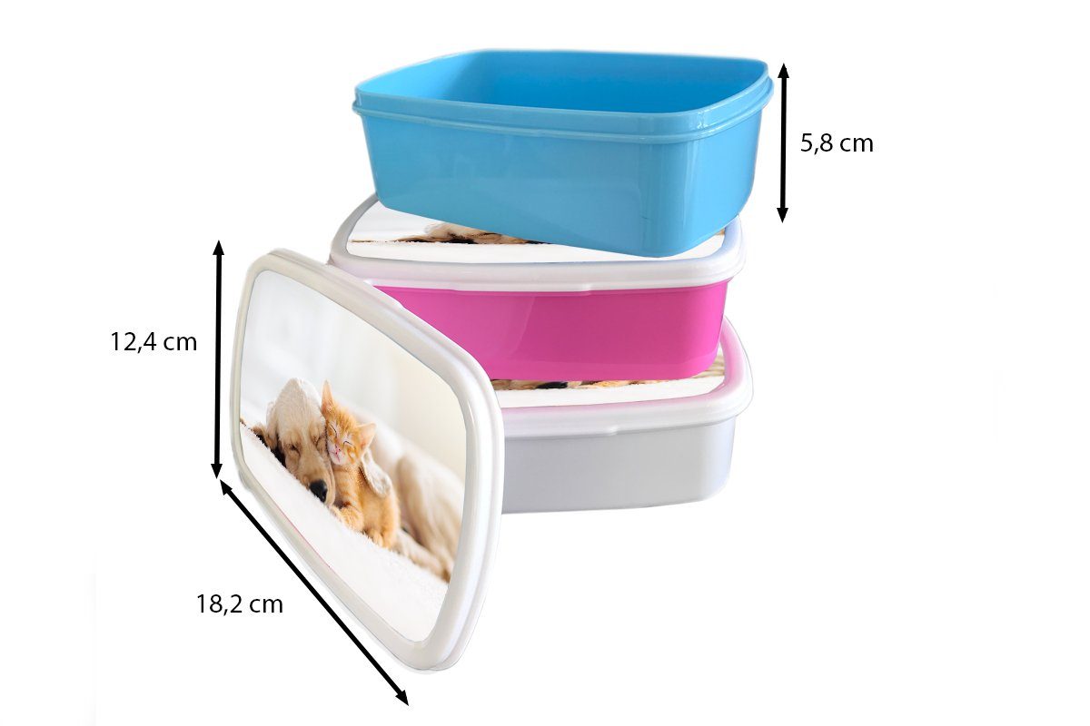 Lunchbox und Mädchen Kunststoff, Rot, Tiere Erwachsene, und - für Hund für MuchoWow Brotbox - Jungs Kätzchen Kinder weiß (2-tlg), Brotdose, -