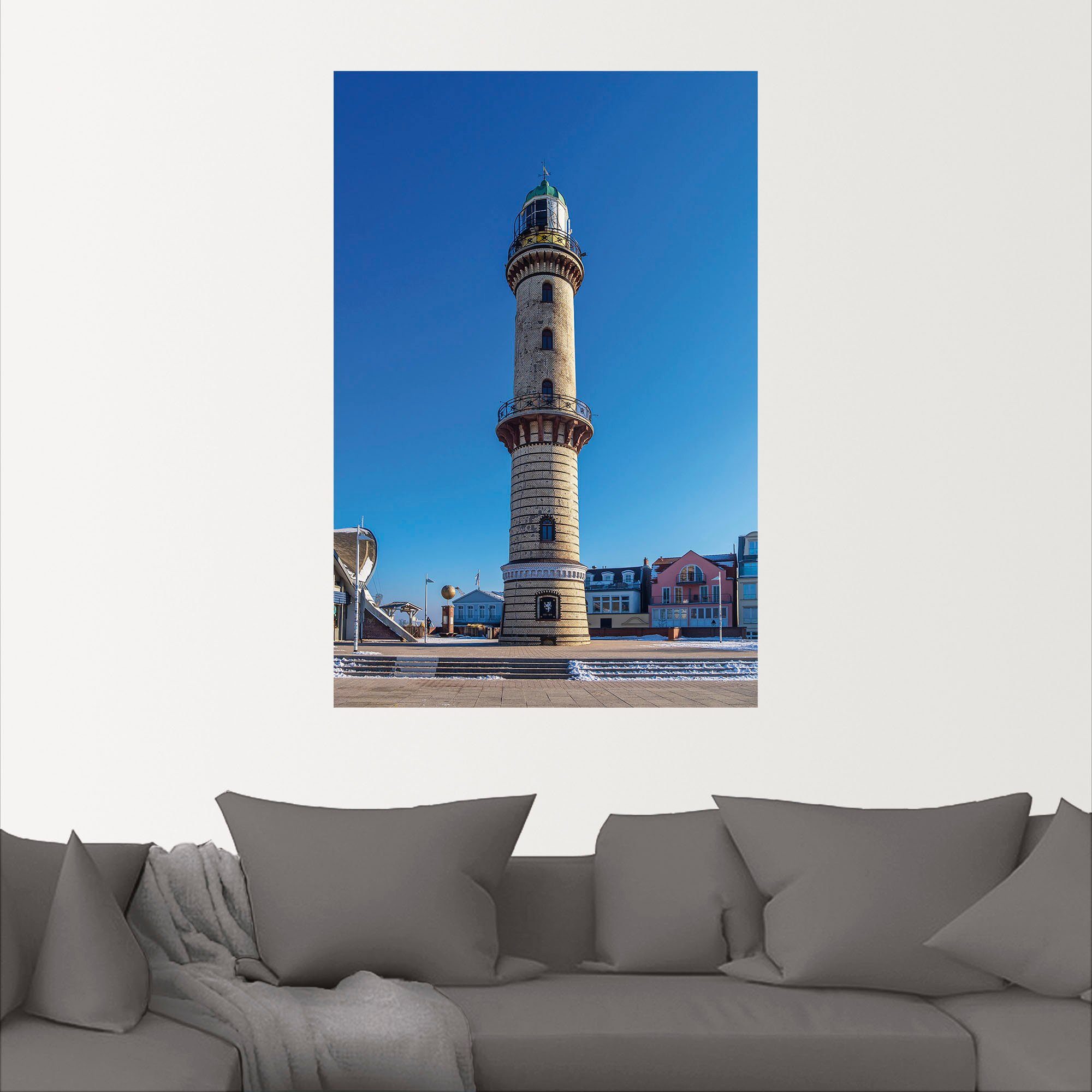 Leuchtturm in Wandbild oder Winter, Größen (1 versch. Gebäude Wandaufkleber Artland in als Leinwandbild, Alubild, Warnemünde St), im Poster