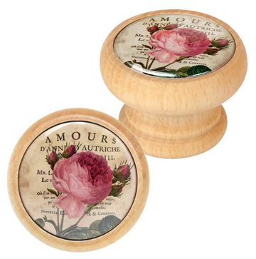 Lashuma Möbelgriff Blumen (Spar-Set, 6-St), Schrankgriffe Holz mit Blumen-Motiv, Schubladengriffe 4 cm Ø