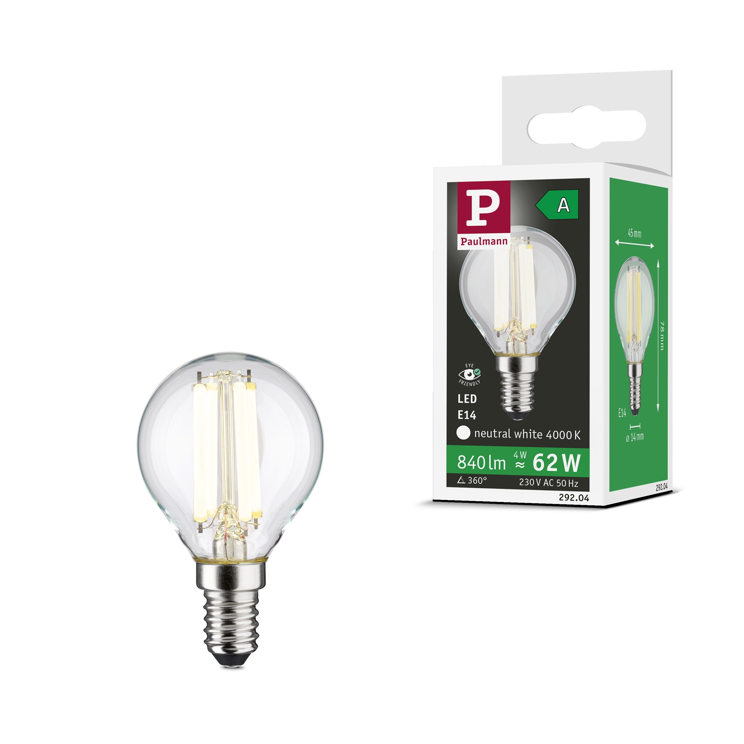 Paulmann LED-Leuchtmittel Eco-Line Tropfen 840lm 4W 4000K klar 230V, E14, 1 St., Neutralweiß