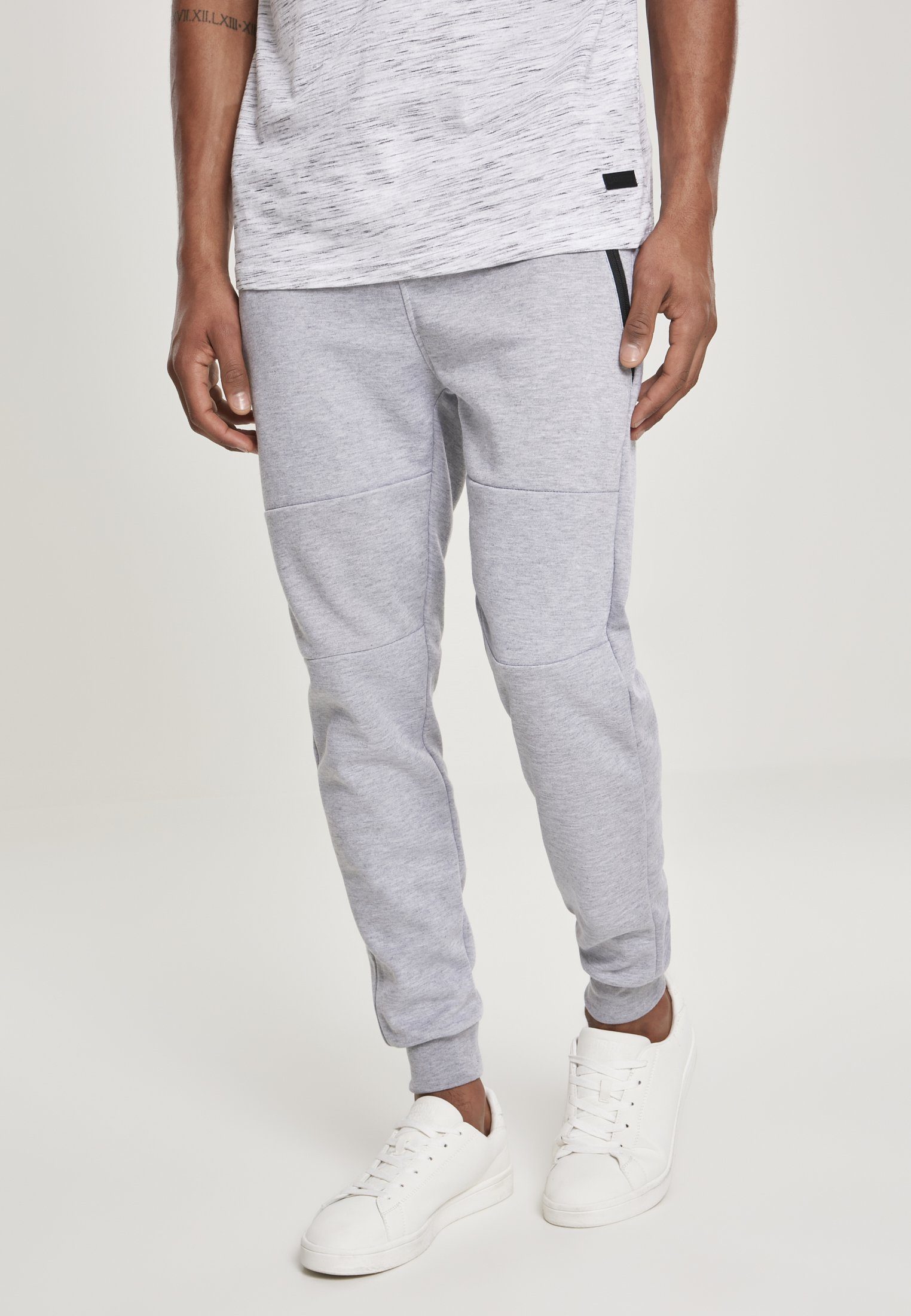 URBAN CLASSICS Fleece Jogger Herren Stoffhose heathergrey Tech Basic (1-tlg)