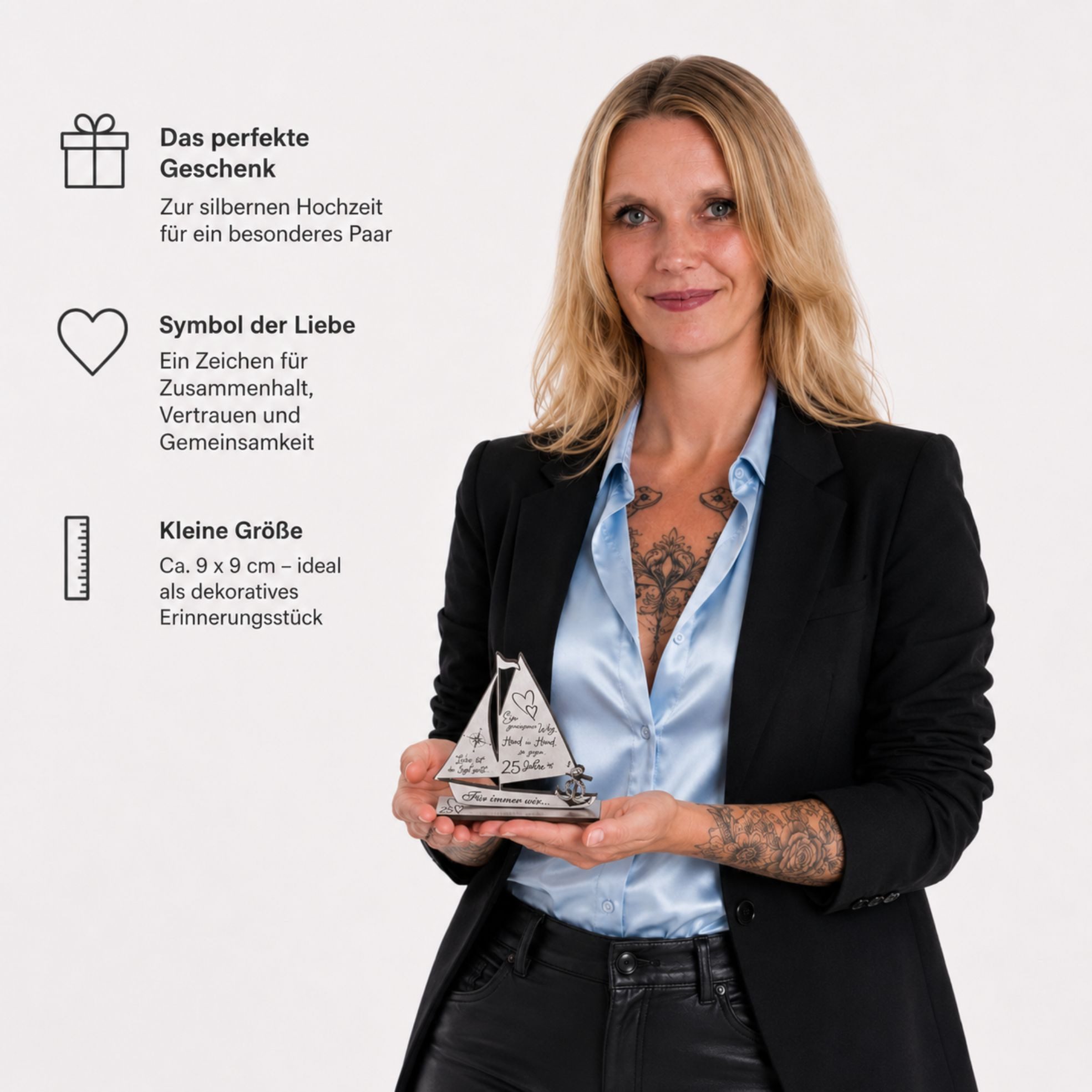 Dekolando Hochzeitskarte Silberhochzeit Geschenk 25 Jahre Schiff Silber Deko Jubiläum 9 cm