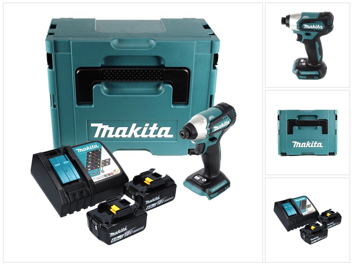 Makita Akku-Schlagschrauber DTD 155 RGJ Akku Schlagschrauber 18 V 140 Nm 1/4" Brushless + 2x Akku